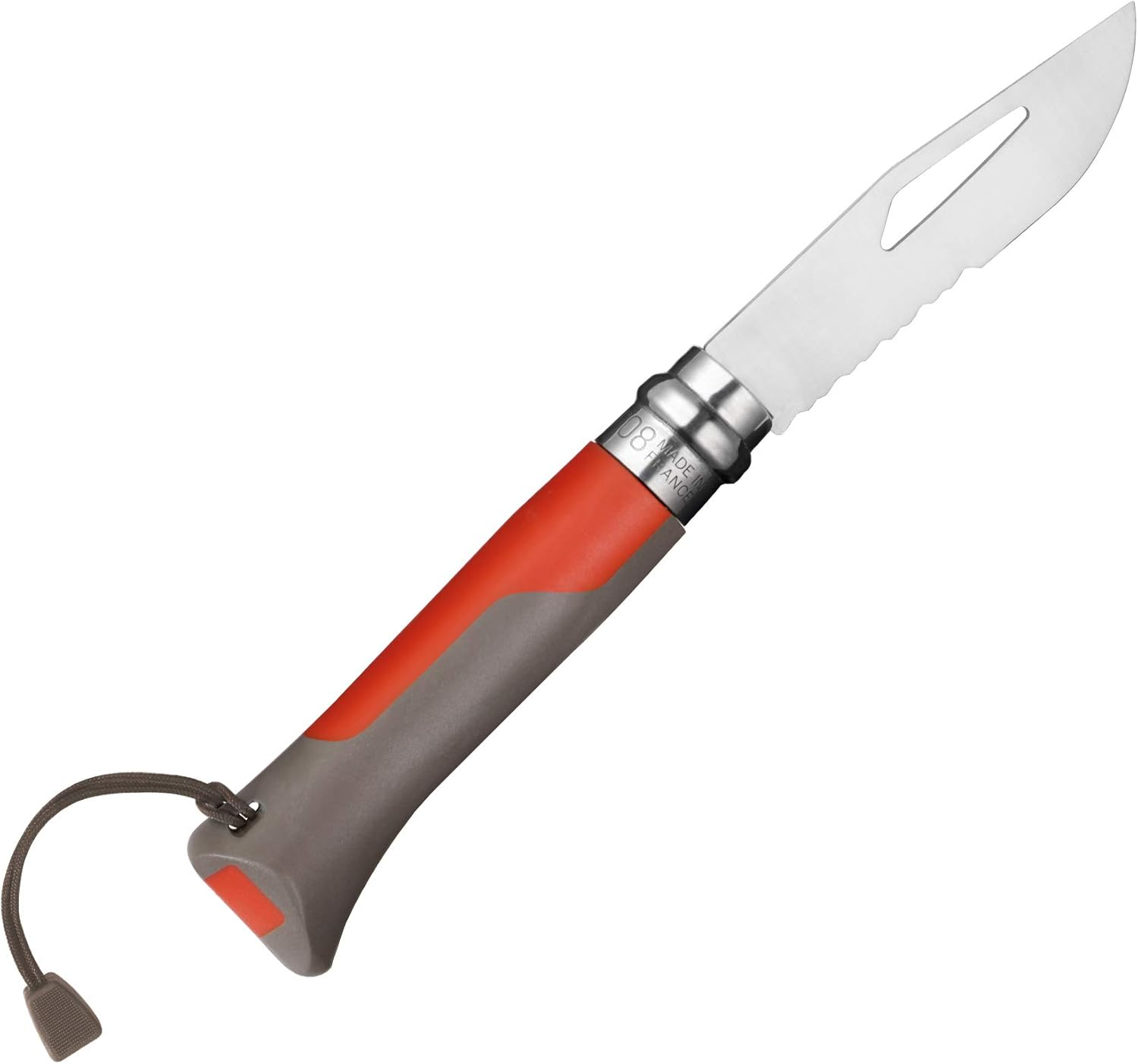 Opinel No. 08 Outdoor Folding Knife + Multitool - Partially Serrated Stainless Steel Blade, Nonslip Handle, Survival Whistle, Shackle Key - Green image number 6