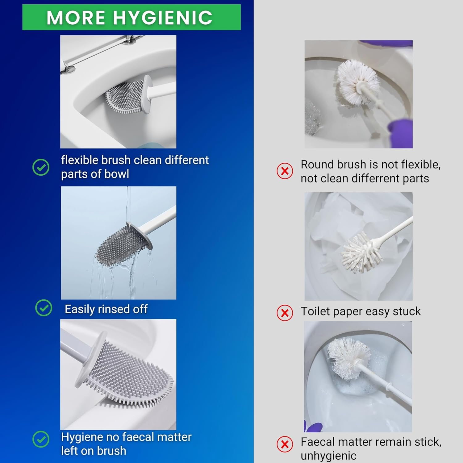 Toilet Brush and Holder Set, Silicone Toilet Brush with TPR Bristles, Wall Mounted and Standing, Pearl Grey Toilet Brush, for Bathroom (1Pc Pearl Grey)