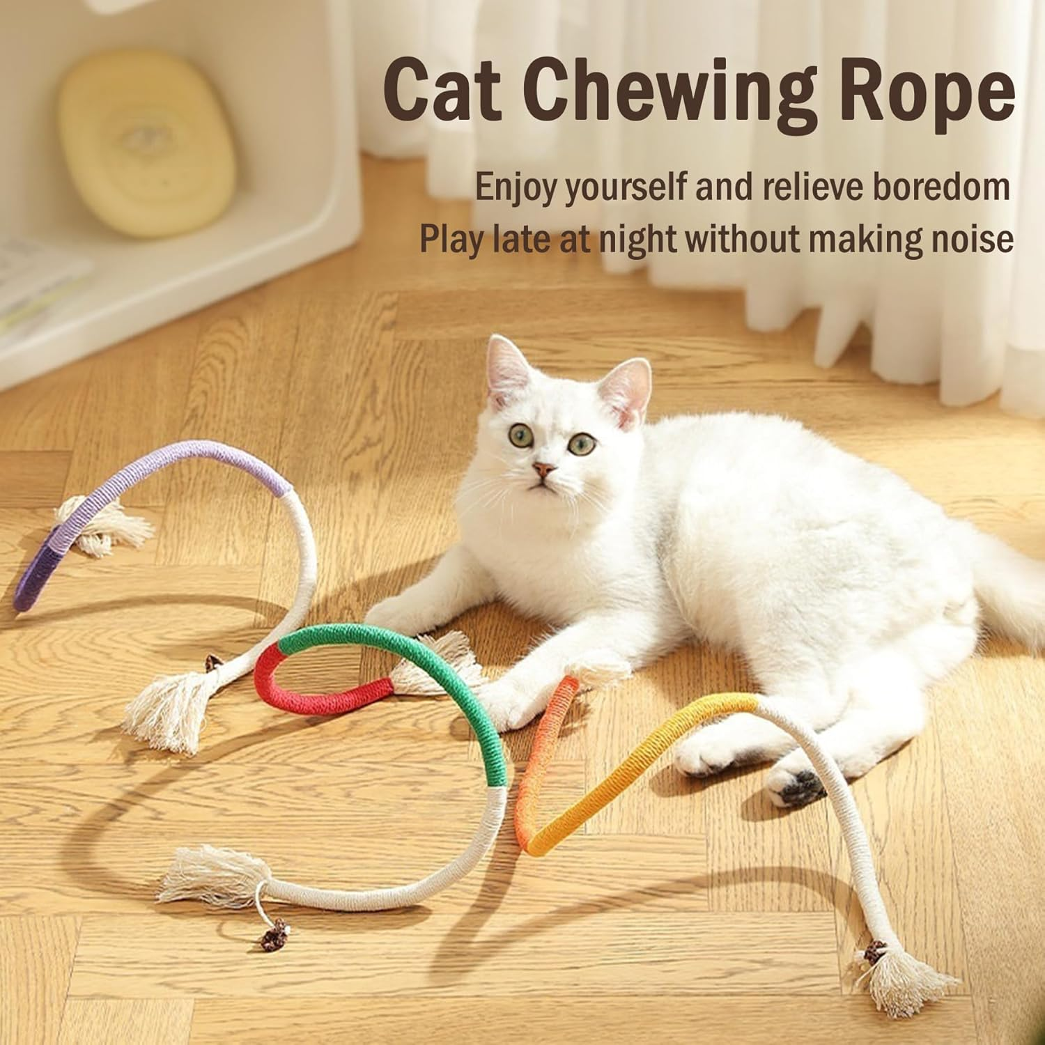3-Pack Cat Chew Rope Toys with Refillable Catnip &ndash; Safe Organic Teething & Dental Cleaning Toys for Indoor Kittens & Cats &ndash; Interactive Catnip Toys for All Breeds image number 4
