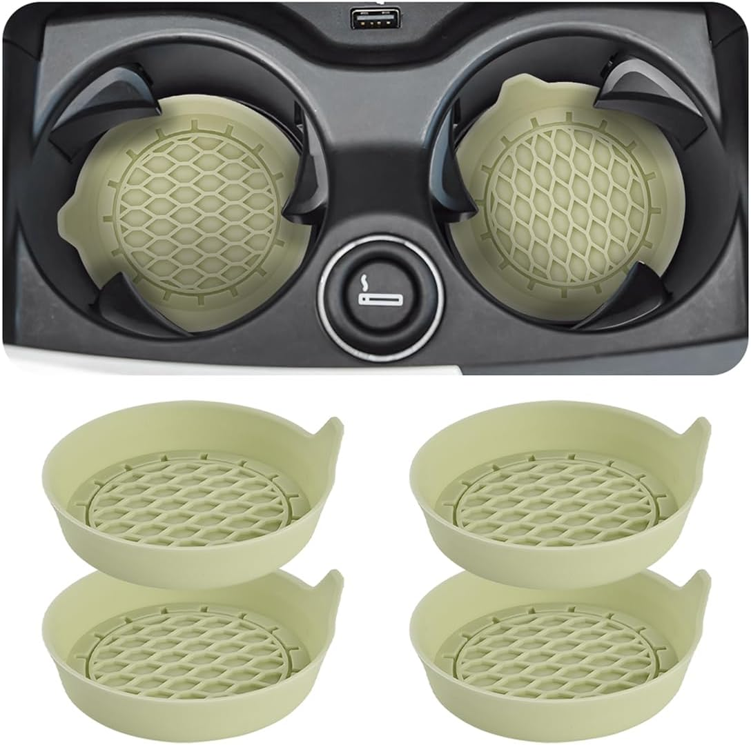 4PCS Car Cup Holder Coasters, Silicone Non-Slip Vehicle Cup Recessed Mats, Sift-Proof Automotive Interior Drink Insert Decor Accessories, Universal for SUV, Sedan, Truck (Black)