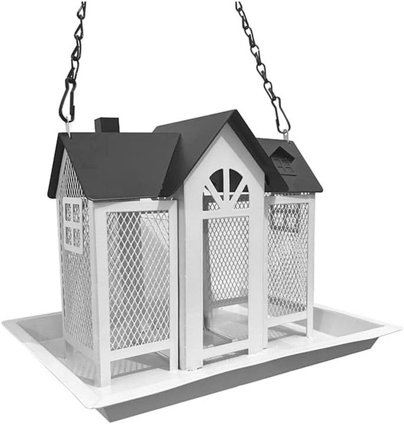 Creative House Metal Courtyard Hummingbird Squirrel Bird Feeder Outdoor Balcony Hanging Courtyard, Large Capacity Metal Wild Bird Feeder Squirrel Proof for outside Decoration,Superise for Bird Lovers. image number 1