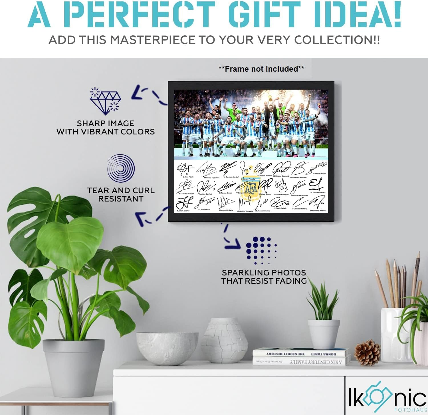 Ikonic Fotohaus Argentina World Soccer Champions Lionel Messi Di Maria De Paul Alvarez Dybala Martinez Team Signed Photo Autograph Print Wall Art Home Decor image number 1