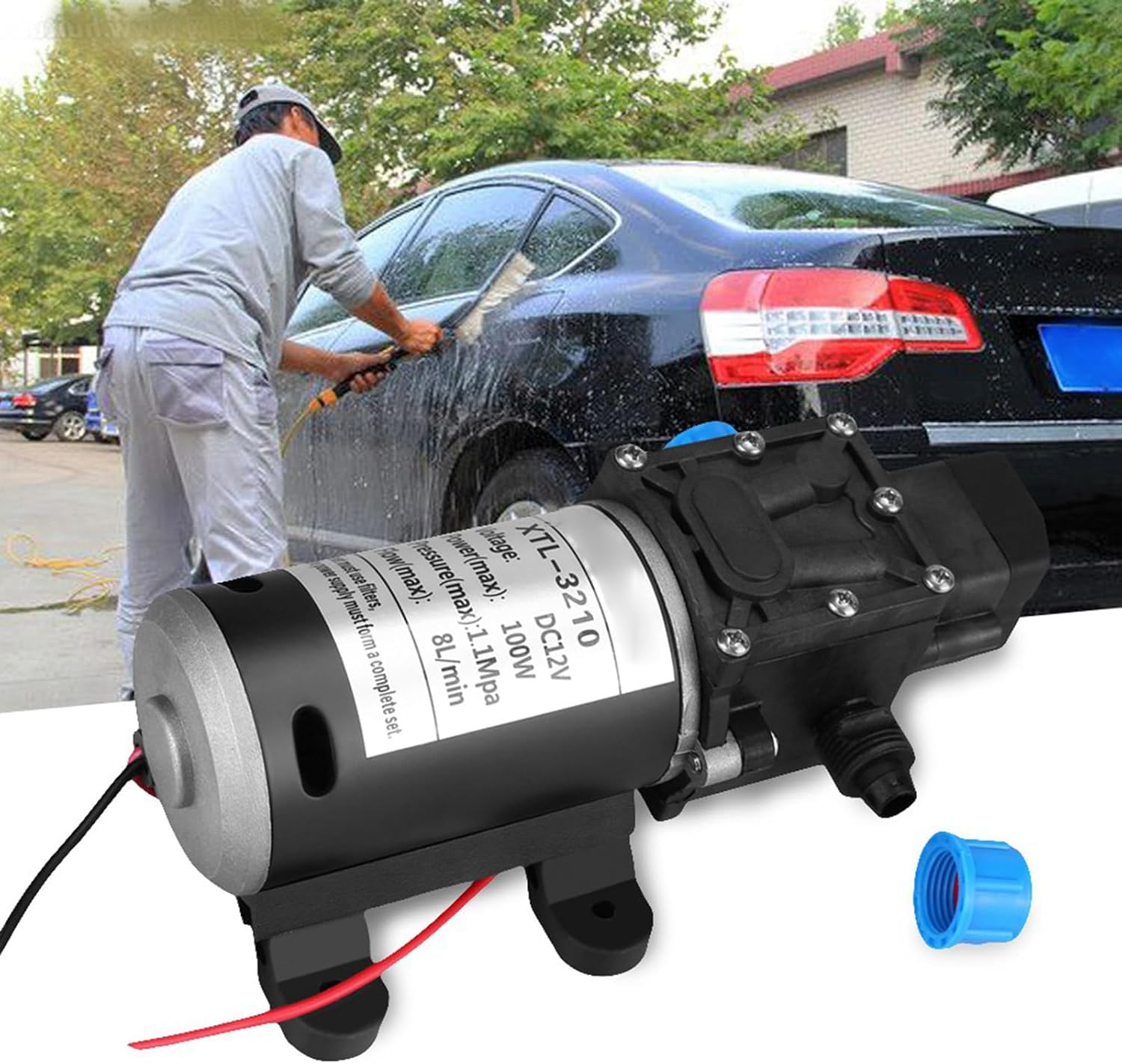 Self Priming Water Pump 12V DC 100W with 160 PSI Max Pressure and 8L / Min Flow with Automatic Pressure Switch for RV Boat and Solar Systems image number 3
