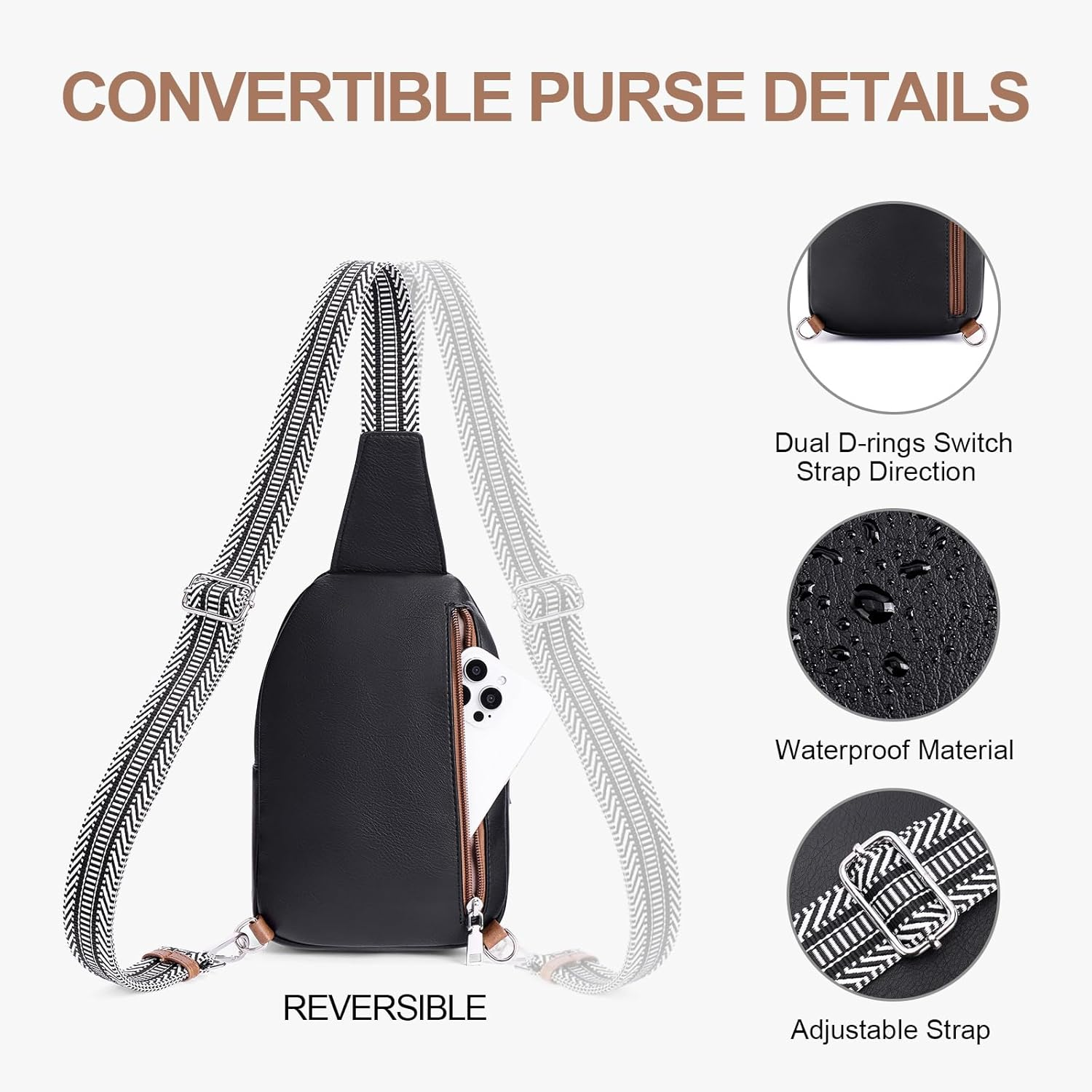 Anti Theft Crossbody Bags for Women Travel Chest Sling Bag Leather RFID Purse Fanny Pack Black image number 4