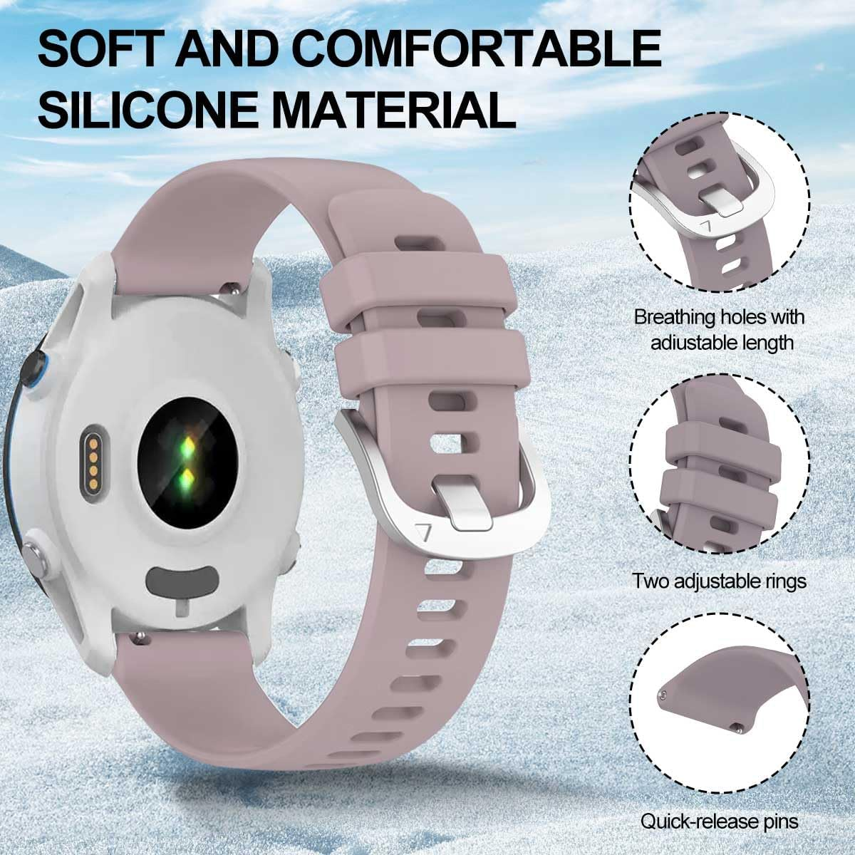 (3 Pack) T Tersely 20Mm Silicone Bands for Garmin Forerunner 55/245/Vivoactive 6/5/3/3 Music, Sport Wristbands for Venu,Venu SQ/SQ2/2 Plus,Approach S50,Vivomove Luxe/Style,Watch Straps for Garmin