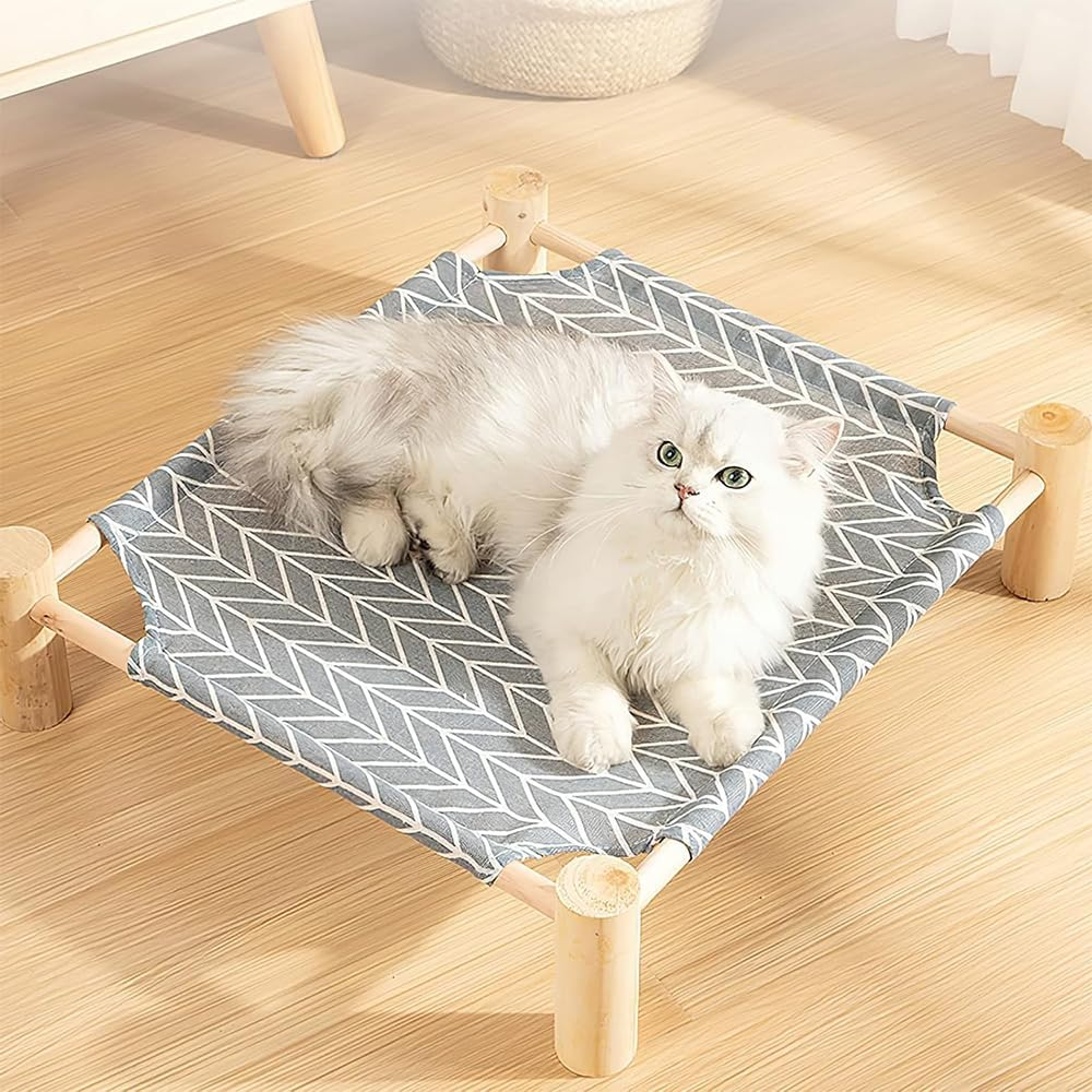 Cat Hammock Bed, Small Dog Wooden Elevated Cat Bed, Breathable Outdoor Cat Bed for All Seasons, Elevated Pet Sleeping for Indoor, Raised Cat Cots Furniture Pet Bed Puppy Bed image number 1