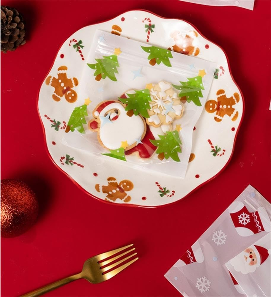 NIXNUT 50Pcs Christmas Candy Cookie Bag Treat Gift Bag with Zip for Party Baking Food Dessert Package Homemade Crafts Cute Patterns image number 3