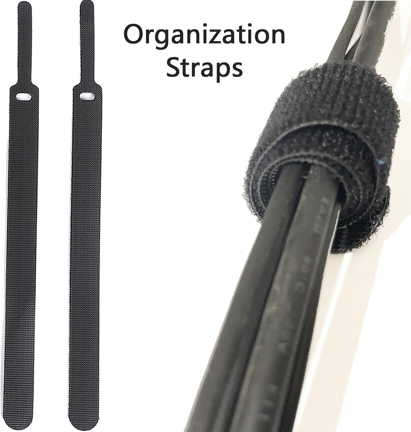 2Pack Reusable Self Ties - Multi-Purpose Holder Hook & Loop Cable Straps Wire Ties, Adjustable Fastening Organizer, Cord Wrap and Hook Loop Cords for Home and Office Organization,Black
