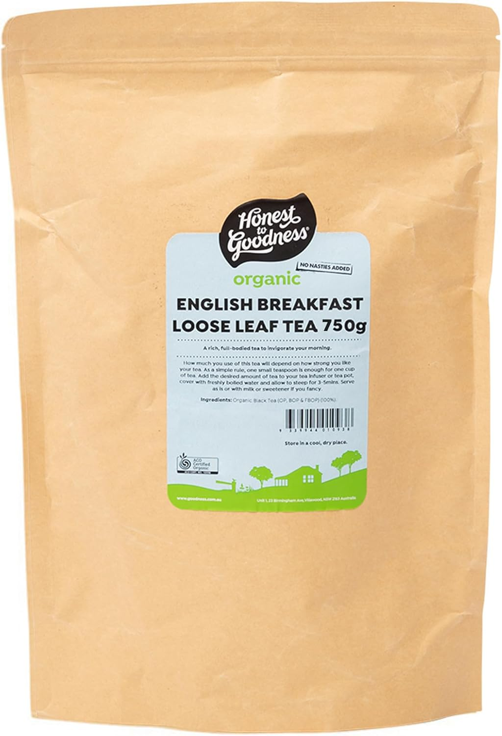 Honest to Goodness, Organic English Breakfast Loose Leaf Tea, 750 Grams - a Full-Bodied, Robust and Flavorful Alternative to Coffee. a Delightful Start to Your Morning.