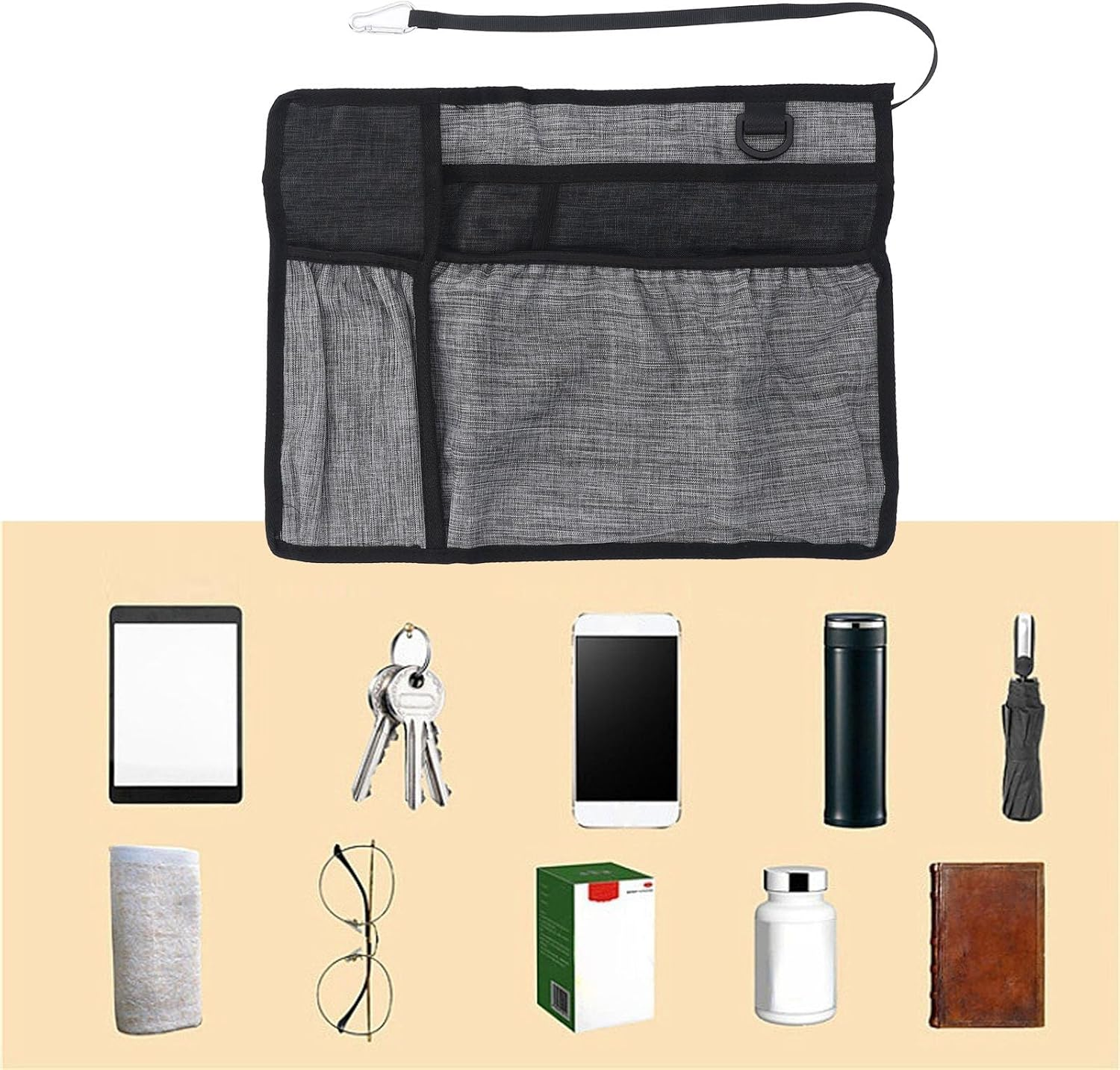 Walker Basket & Bag with Cup Holder, Foldable Walker Storage Bag, Multi-Pocket Walker Carry Pouch, Waterproof Oxford Fabric, Universal Lightweight Design with Large Capacity