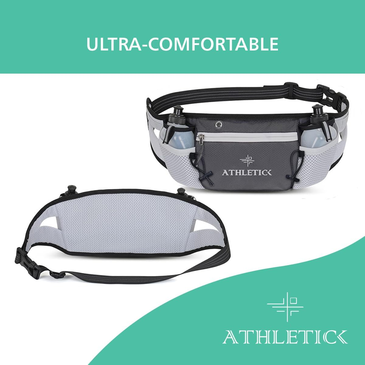 Waterproof Waist Travel Bag with Water Bottle Holder, Lightweight Crossbody Bag & Running Belt for Men & Women, Passport Holder & Travel Essentials Sling Bag, Phone Holder for Outdoor Sports. (Grey) - Grey image number 5