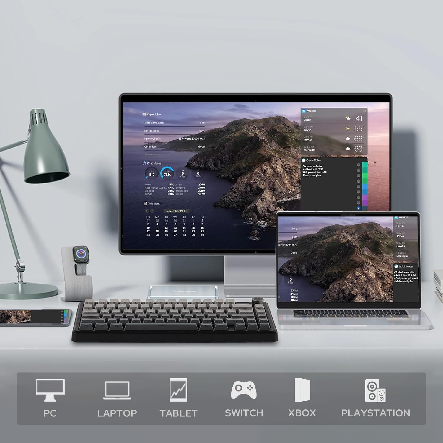 EPOMAKER X Aula F75 MAX Tri-Mode Wireless Gaming Keyboard, TFT Screen, Knob, Hot Swappable, 2.4Ghz/Type-C/Bt5.0, Gasket Creamy, for Pc/Mac/Office/Gaming (Black Gradient) image number 6