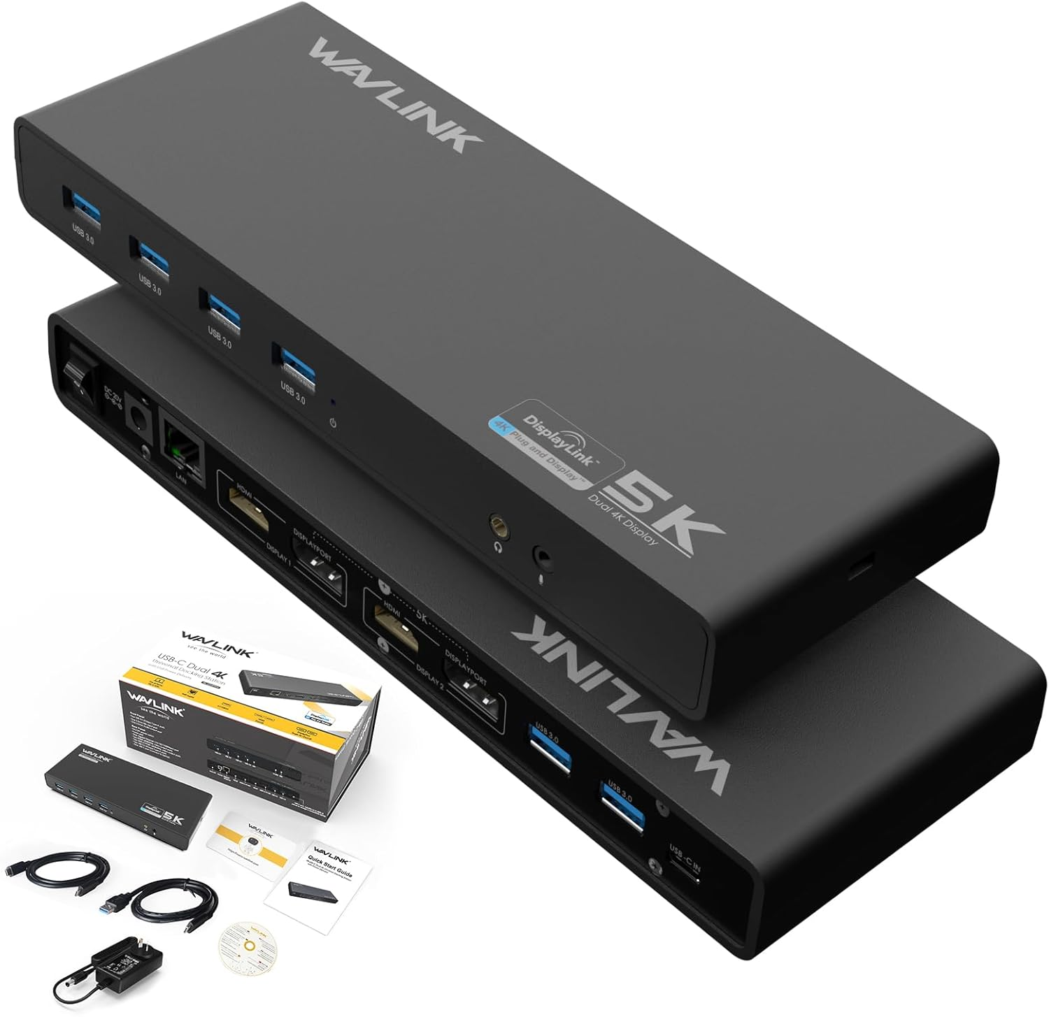 WAVLINK Displaylink Universal 15-IN-1 Laptop Docking Station, Single 5K/ Dual 4K Video Outputs(2 DP,2 Hdmi,Lan,Audio,6 USB 3.0 Port), Support for Specific Windows,Xp and Mac Os-Not Support Charging PC image number 4