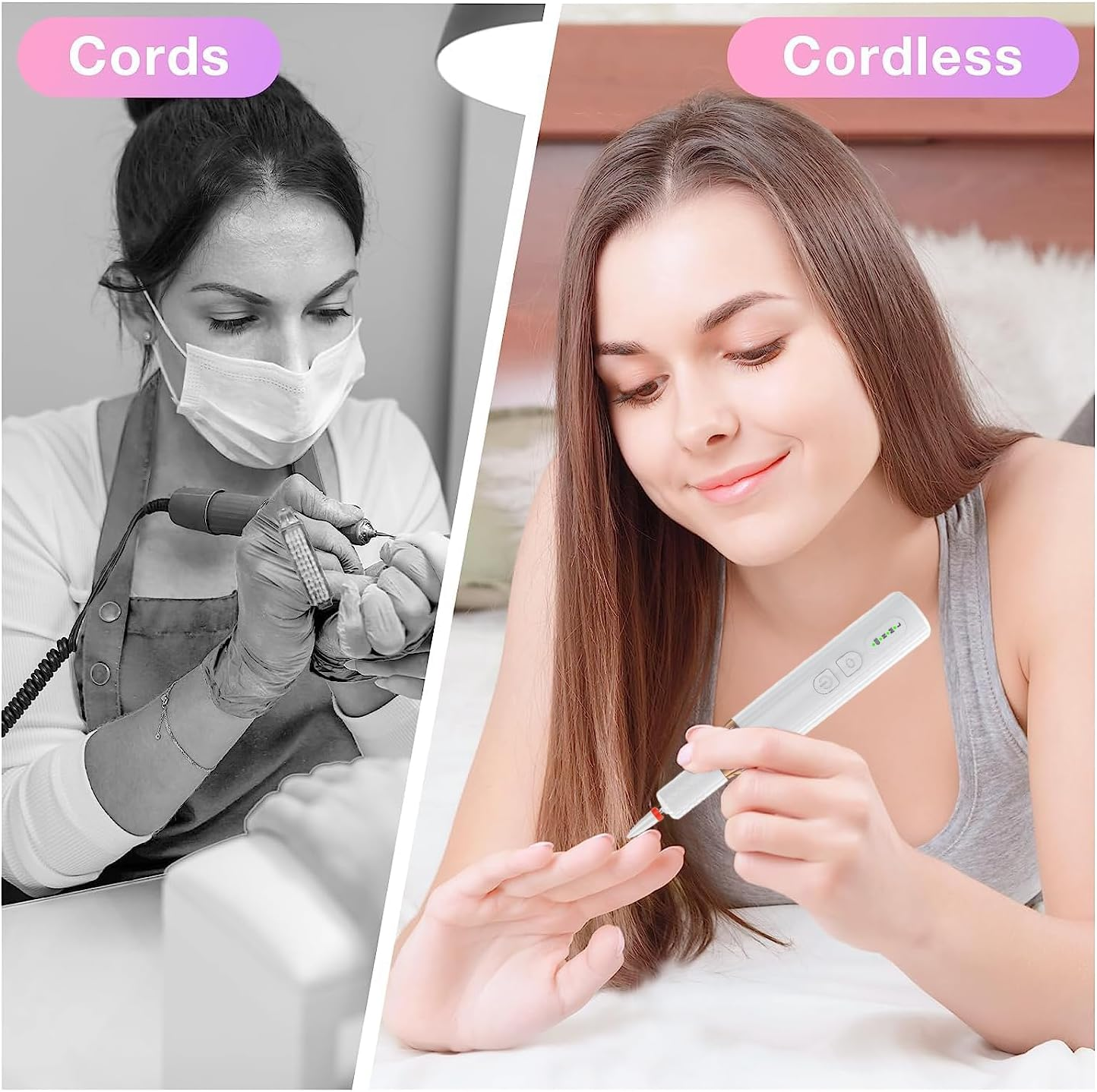 Electric Nail Drill Acrylic Nail File with Wireless Charging & Storage Base for Gel Nails, Portable Rechargeable Electric Nail Drill Machine for Polishing Grinding Trimming, Safe for Beginners Professional image number 1