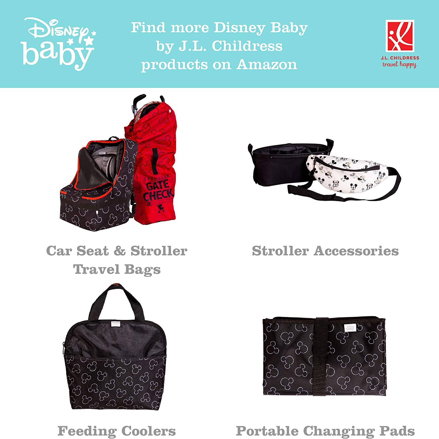 Disney Baby by J.L. Childress Side Sling Cargo Net, Stroller Organizer & Storage, Mickey Black image number 5