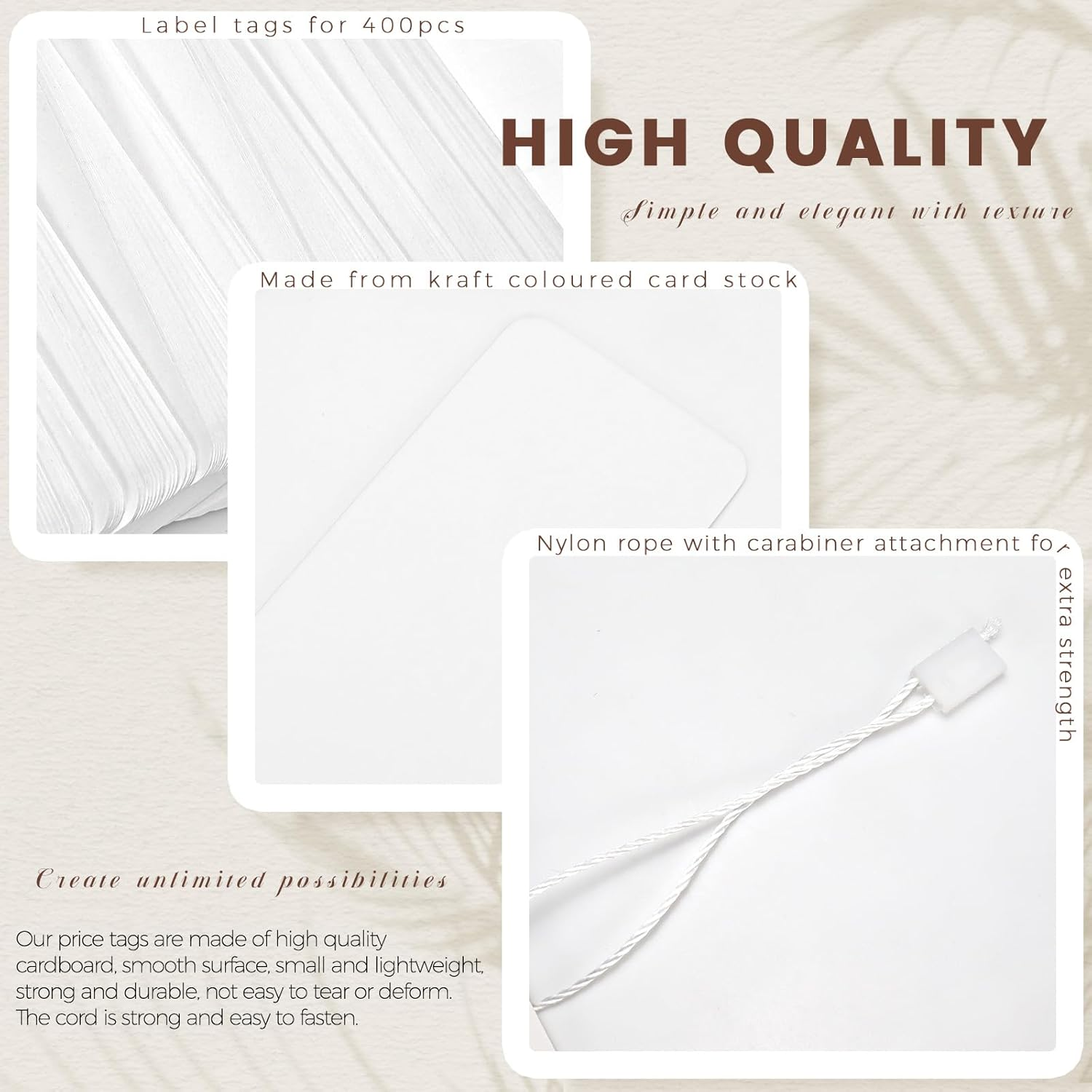 Sekonow 400Pcs White Gift Tags with String, Large Price Tags Clothing Tags Blank Kraft Paper Hang Tags for Clothes Sale Crafts Pricing Inventory