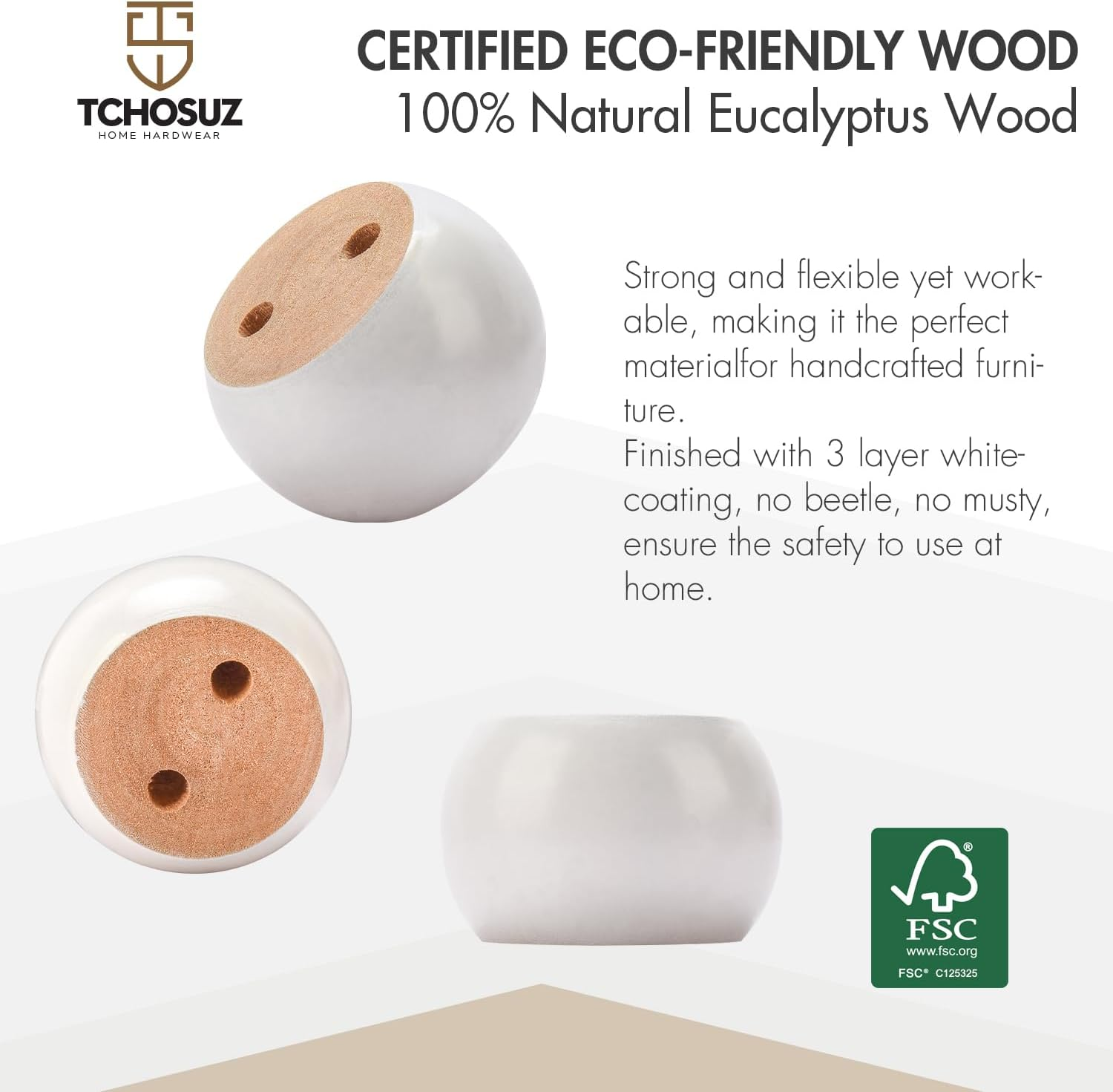 2 Inch / 5Cm Wooden Furniture Legs, Pack of 4 White Solid Wood Turned DIY Replacement Bun Feet with M8 Hanger Bolts & T-Nuts or Sofa Couch Cabinet Recliner Ottoman Riser - Walnut image number 7