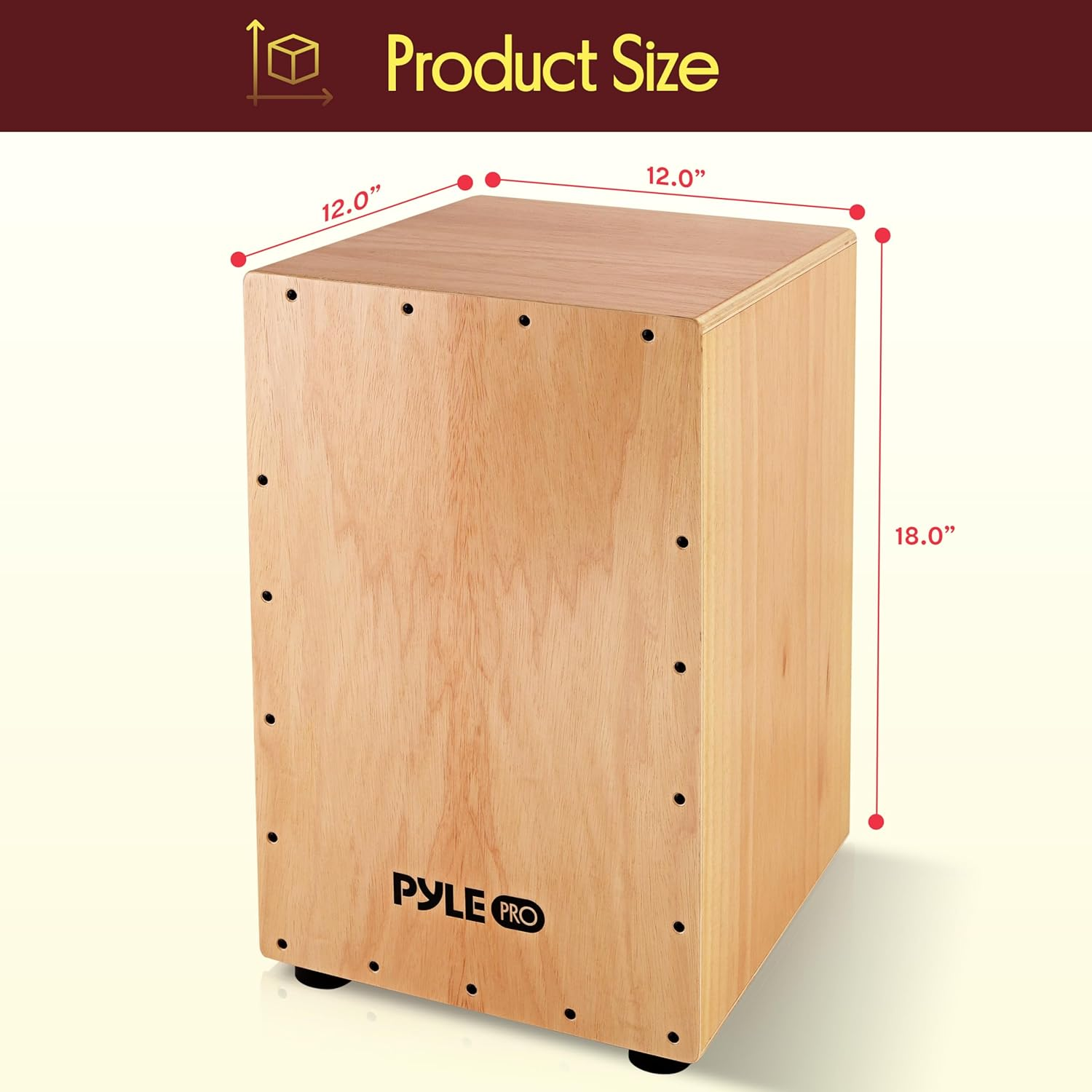 Pyle String Cajon - Wooden Percussion Box, with Internal Guitar Strings, Medium Size (PCJD18) image number 2
