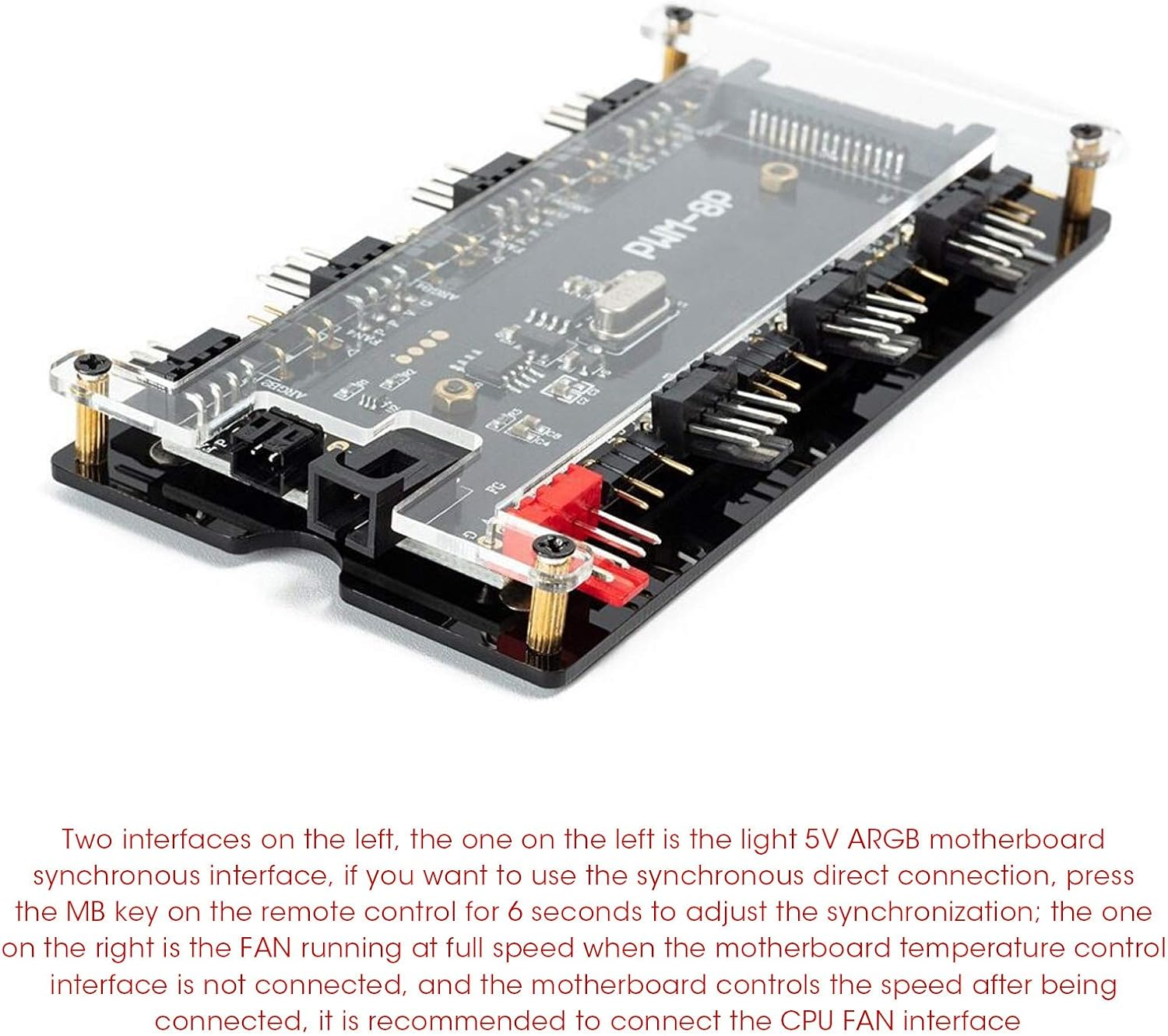 RGB Splitter Hub - 12V 4 Pin PWM+ 5V 3Pin ARGB 2 in 1 Fan Hub with Remote Controller for Realize Synchronous Temperature Control of CPU Radiator and Chassis Fan, Case Fan Hub image number 2