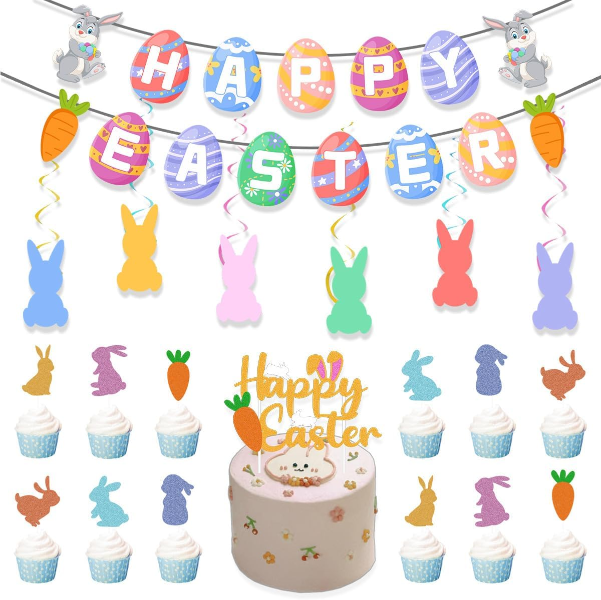 Happy Easter Banner Felt Garland Easter Decorations Egg Themed Party Decor for Home Office Mantle Fireplace Classroom Wall Tree image number 1