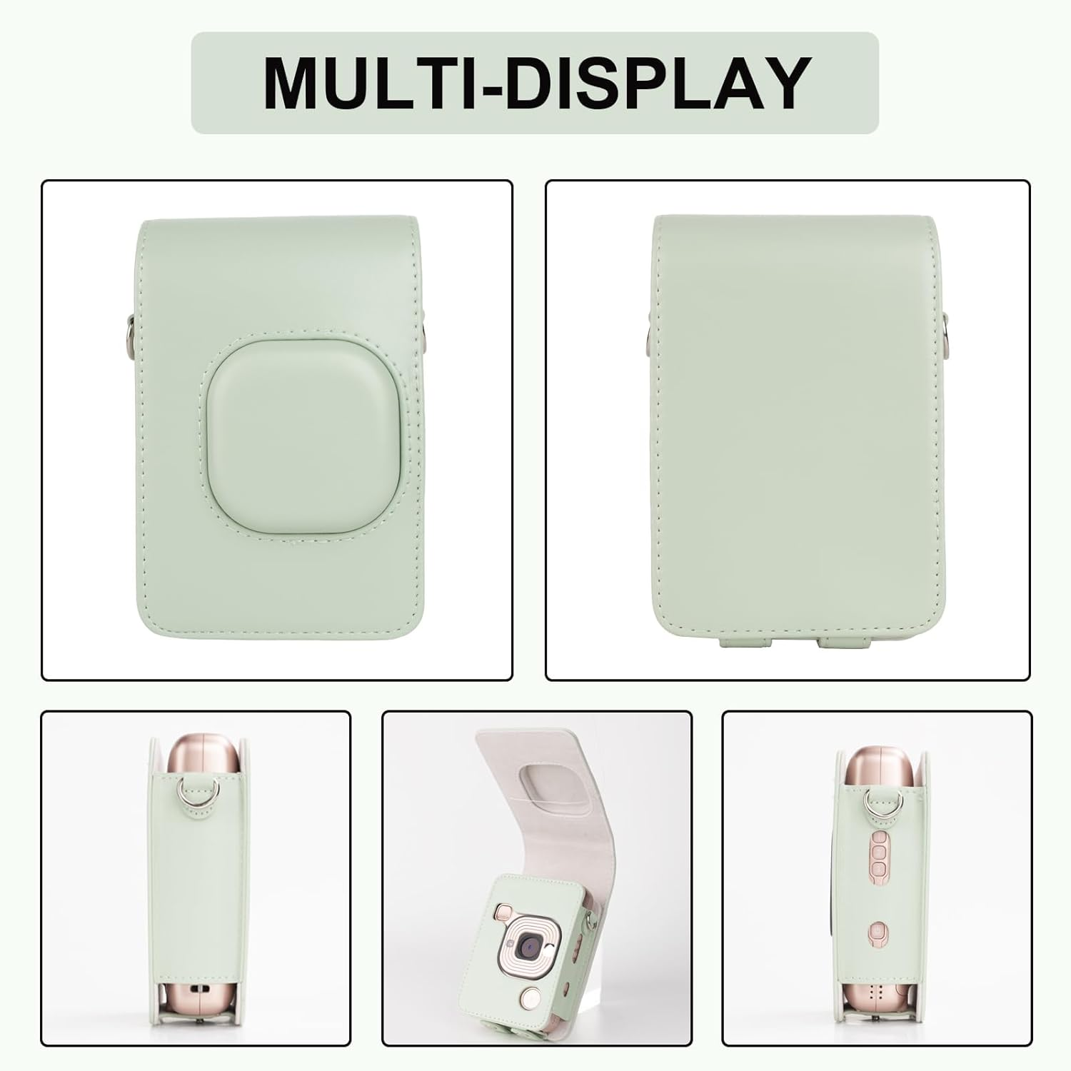 VOVMOEYA Protective Case for Instax Mini Liplay, PU Camera Case for Fuji Instax Mini Liplay Hybrid Instant Camera with 2 LCD Tempered Films with Adjustable Neck Strap, Quick Detachable, Matcha Green - Brown image number 4