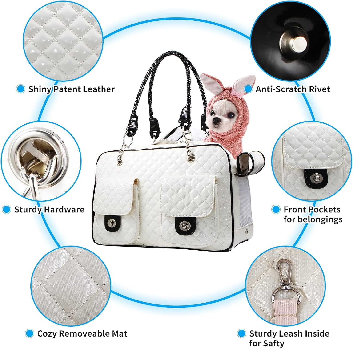 Betop House Soft-Sided Pet Travel Carrier Airline Approved for Pet Small Dog and Cat Collapsible, White Shiny Patent Leather image number 1