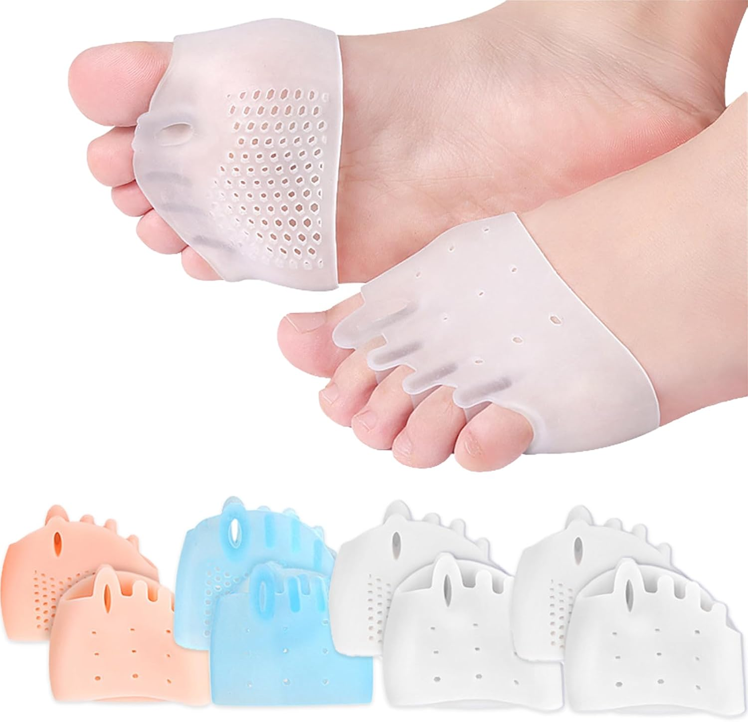 4PCS Hyggear Silicone Toe Separators, Toe Spacers & Metatarsal Pads, Five-Hole Honeycomb Forefoot Pads, Hallux Valgus Corrector, Breathable & Soft, Uniex image number 4