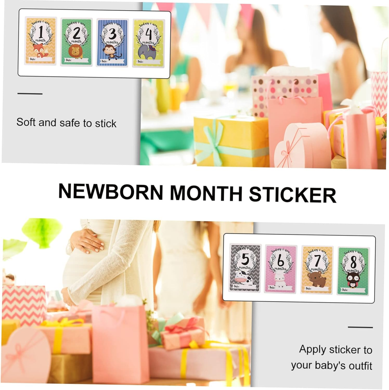 YARNOW 12PCS Monthly Milestone Cards Growth Recording Photo Props for Newborns Dual Sided Easy to Read Design for Capturing Development Moments image number 6