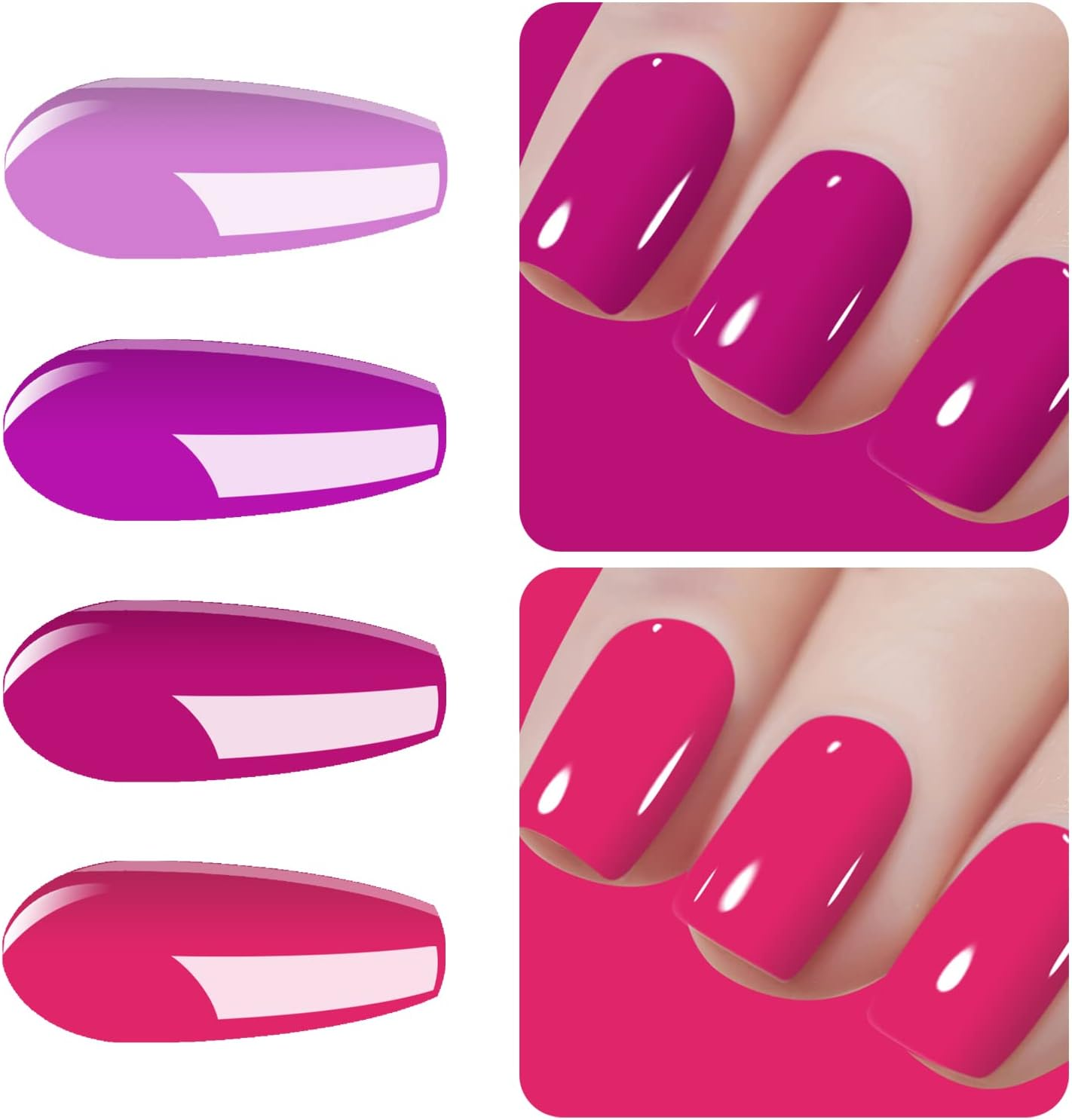 Vishine Pink Gel Nail Polish Set 4 Colors, Hot Pink Tones Sakura Spring Rose Purple Fushia Dark Pink All Seasons Soak off Long Lasting Romantic Nail Art Design Salon Home Manicure Kit for Women Girls C027 - Set C024 image number 4