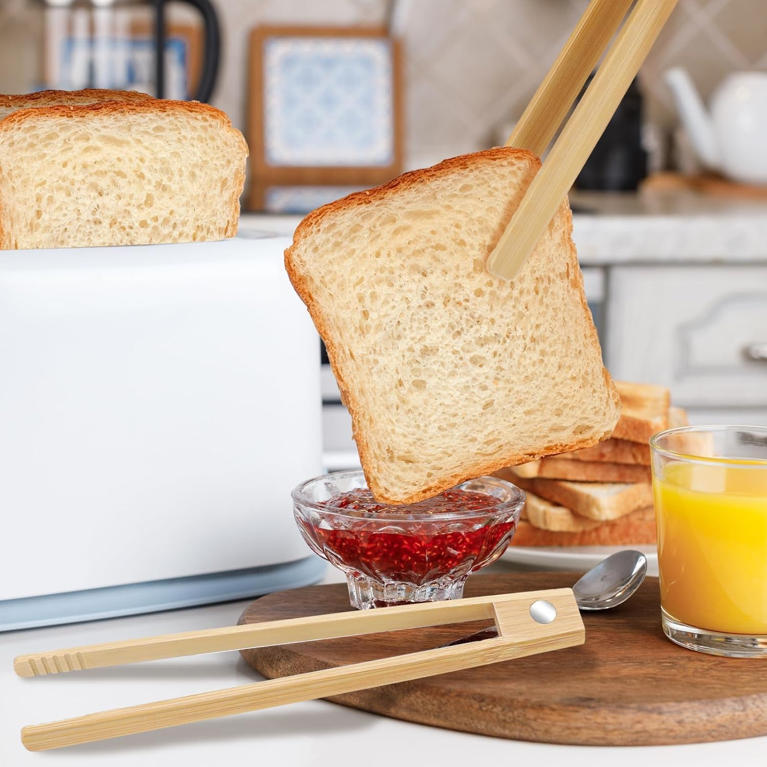 2 Pcs Wooden Tongs Bamboo Toast Tongs Long Natural Wooden Toaster Tongs Wood Cooking Pickles, Cheese, Bacon, and Muffins for Kitchen Salad, Bacon, Pickles, Pasta, Grilling, Toast, Bread, Fruits image number 5