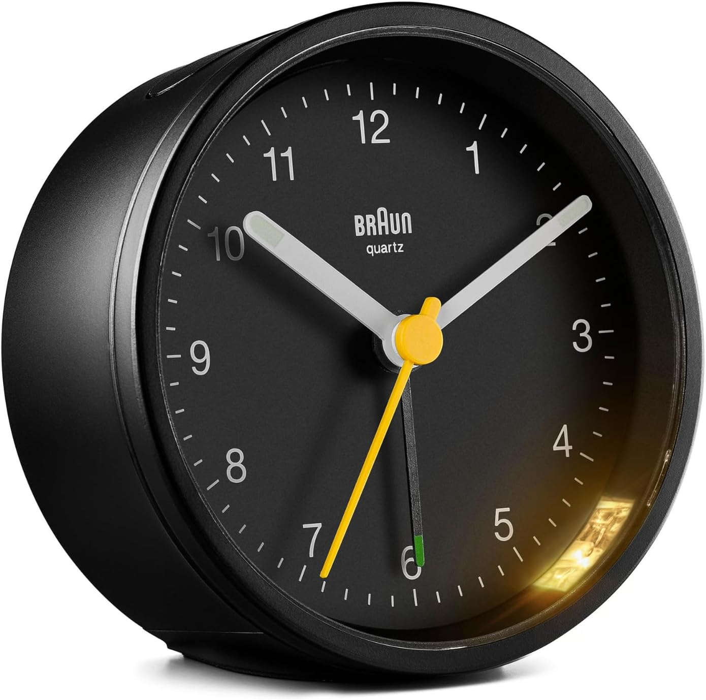 Braun Classic Analogue Clock with Snooze and Light, Quiet Quartz Movement, Crescendo Beep Alarm in Black, Model BC12B, One Size