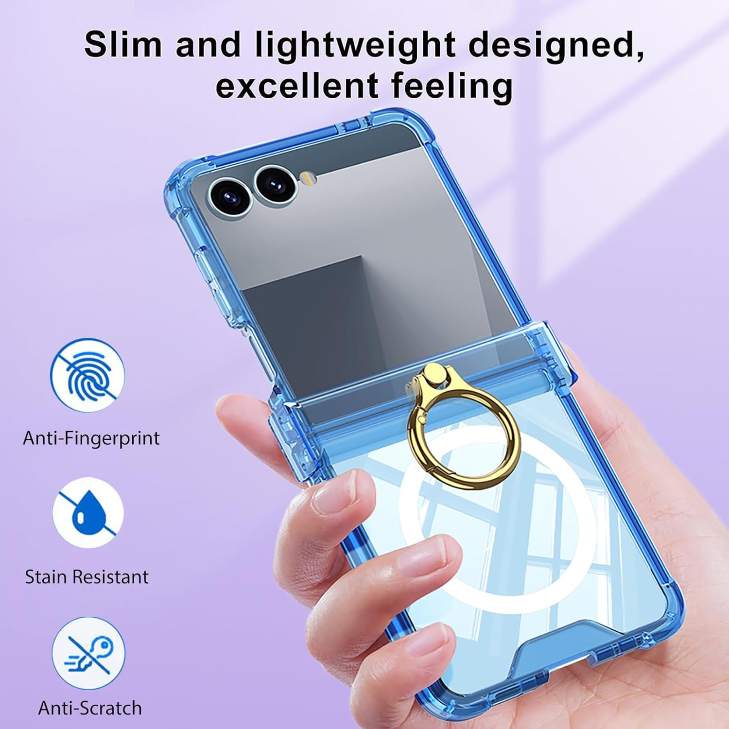 RUNGOS Magnetic Clear for Samsung Z Flip 7 Case Magsafe with Ring Stand [Hinge Protection] [360&deg; Rotatable Ring Holder] [Mil-Grade 4-Corner Airbag Reinforcement] Cover for Samsung Galaxy Z Flip 7 Case image number 7