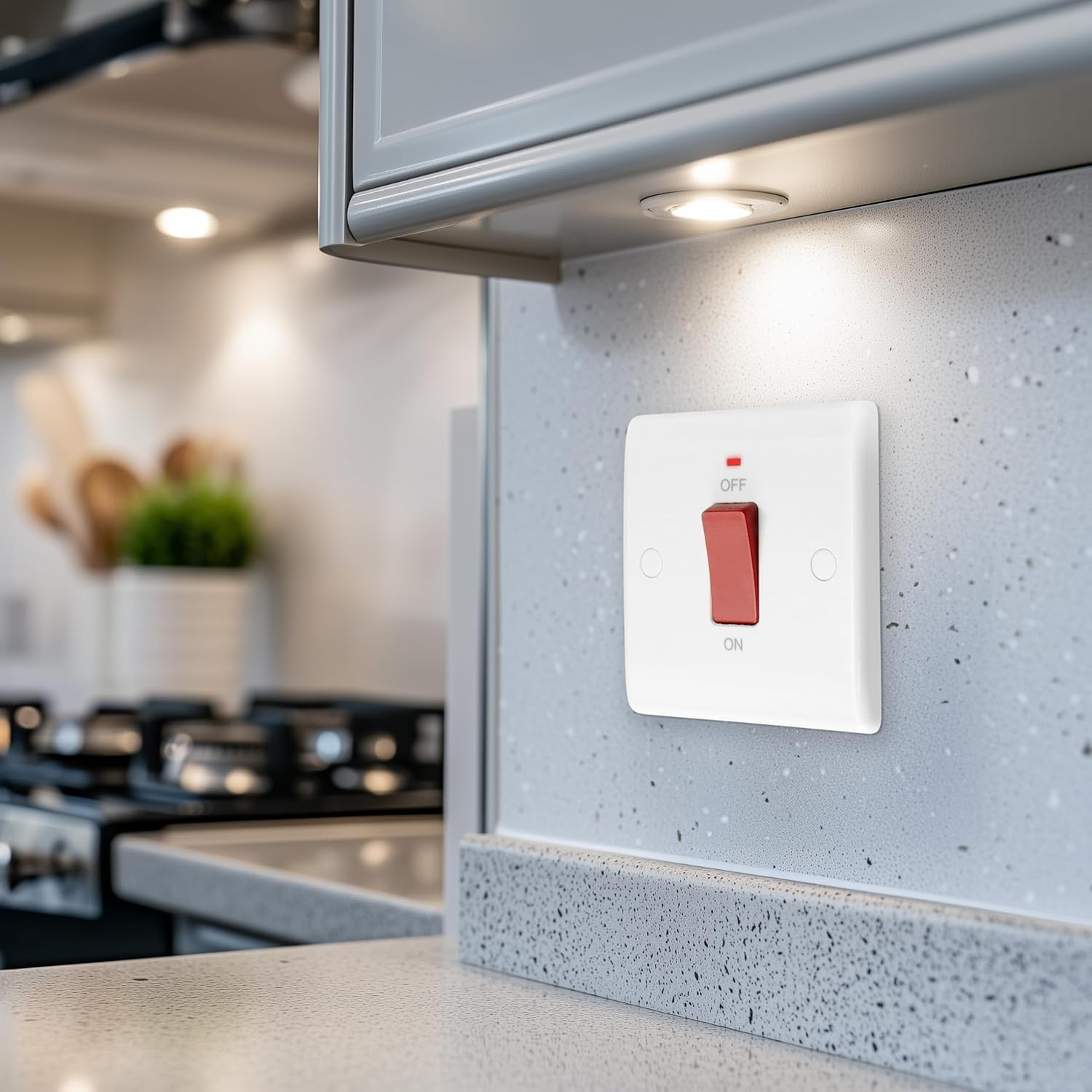 BG Electrical Cooker Control Switch Unit with LED Power Indicator, Single Plate, Double Pole, round Edge, Nexus 800 Series, White Moulded, 45A, 874