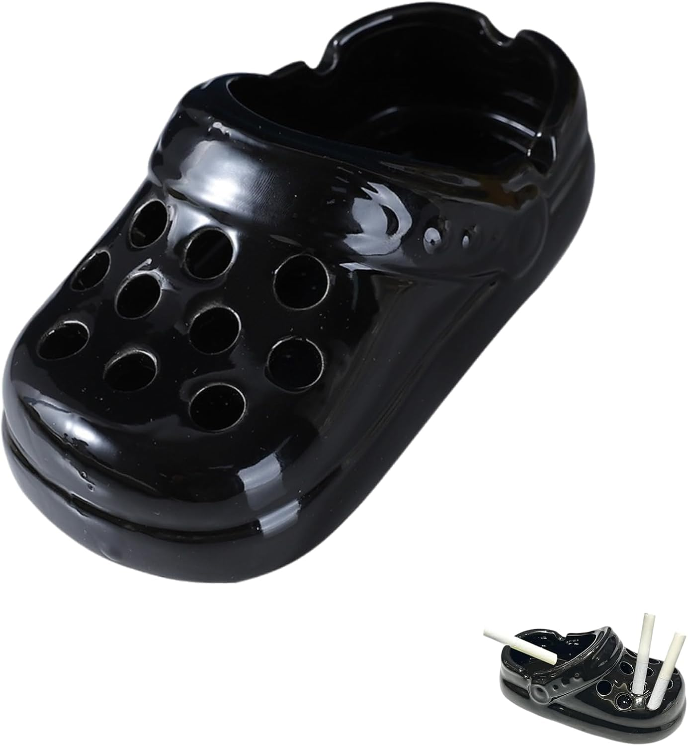 Kalione Ceramic Shoe-Shaped Ashtray, Decorative Holder, Indoor Outdoor Desktop Tray with Perforated Design,Home Decor, Office, Windproof Outdoor,Jewelry Tray,Black