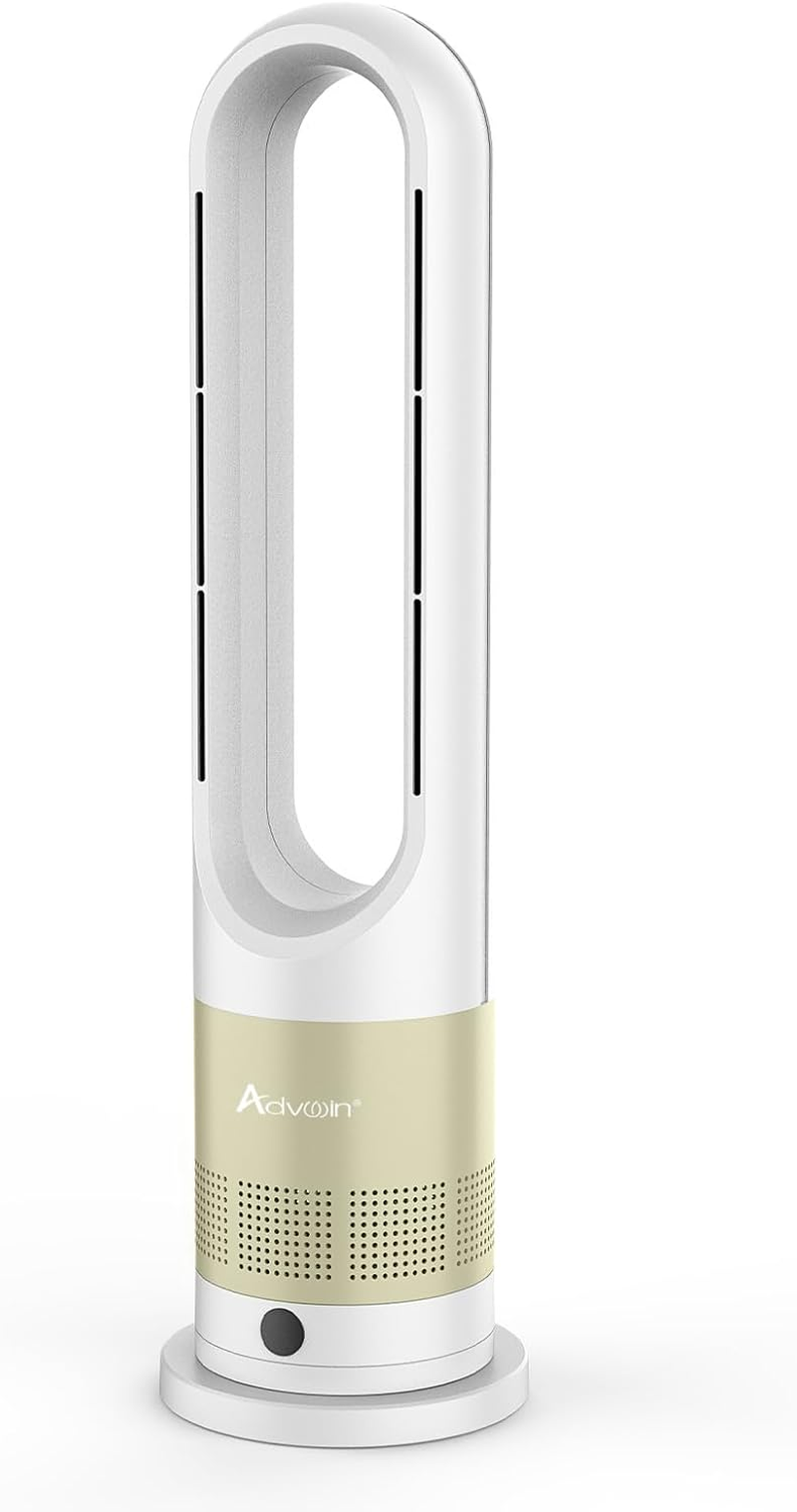 Advwin 2 in 1 Electric Heater, Bladeless Tower Fan with 8 Speeds, Portable Oscillation Fan for Room Bedroom Office Use, Golden