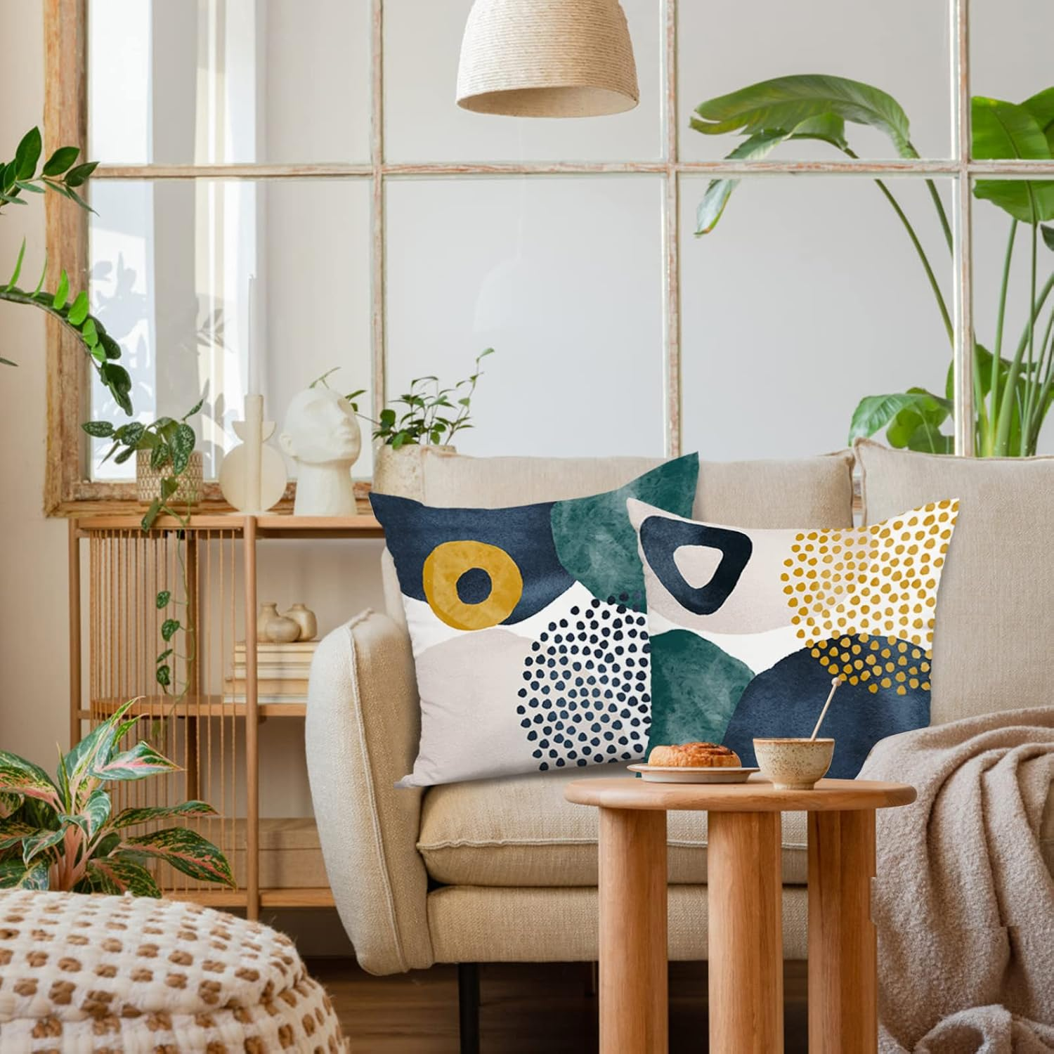 Jartinle Boho Abstract Pillow Covers 18X18 Set of 4 Mid Century Modern Throw Pillow Covers Geometric Pillow Covers for Outdoor Couch Sofa Minimalist Home Decor,Emerald Green Navy, (G400) image number 6
