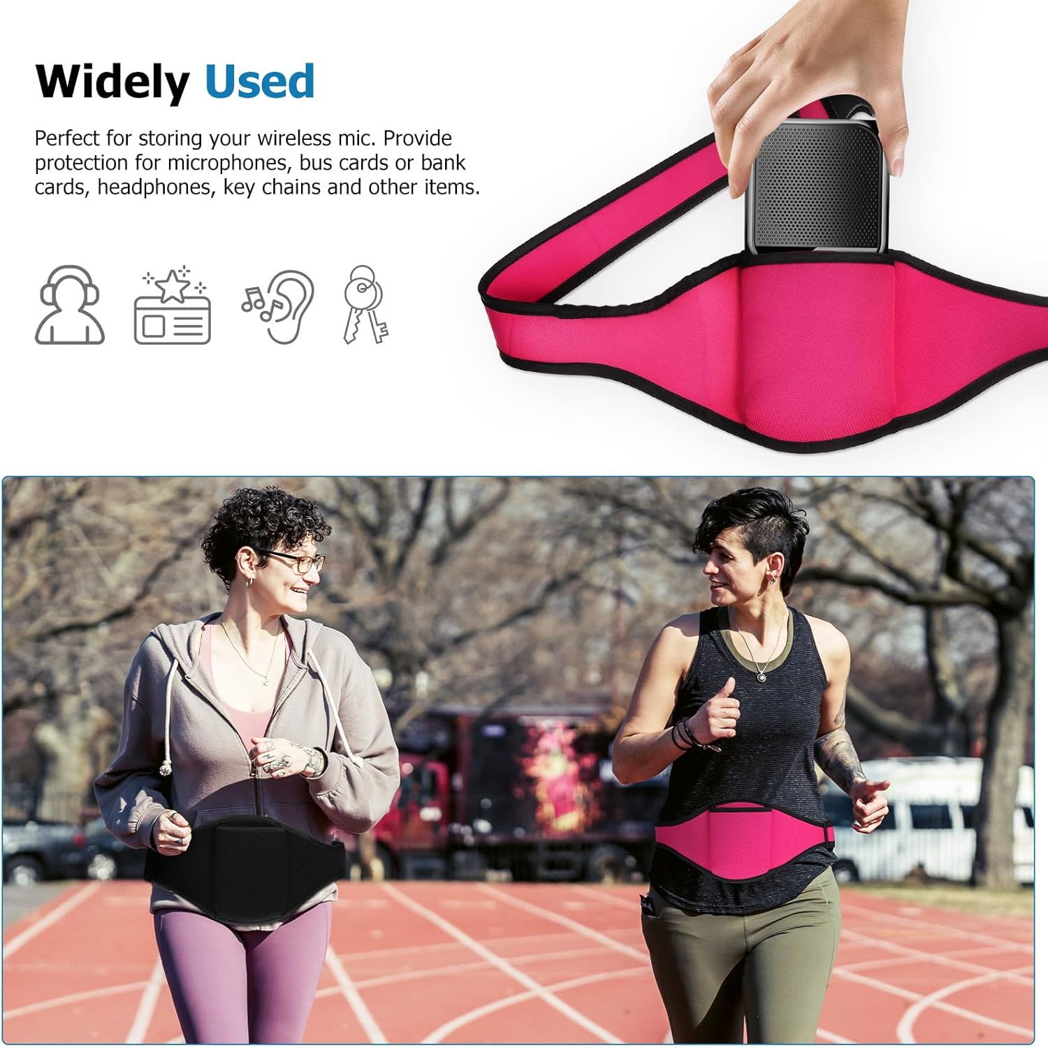 UPKOCH 2Pcs Neoprene Microphone Belt Packs - Black & Pink, Detachable Waist Bags for Running, Fitness, Yoga, and Performance, Secure Storage for Mic, Cards, Keys, and More image number 1