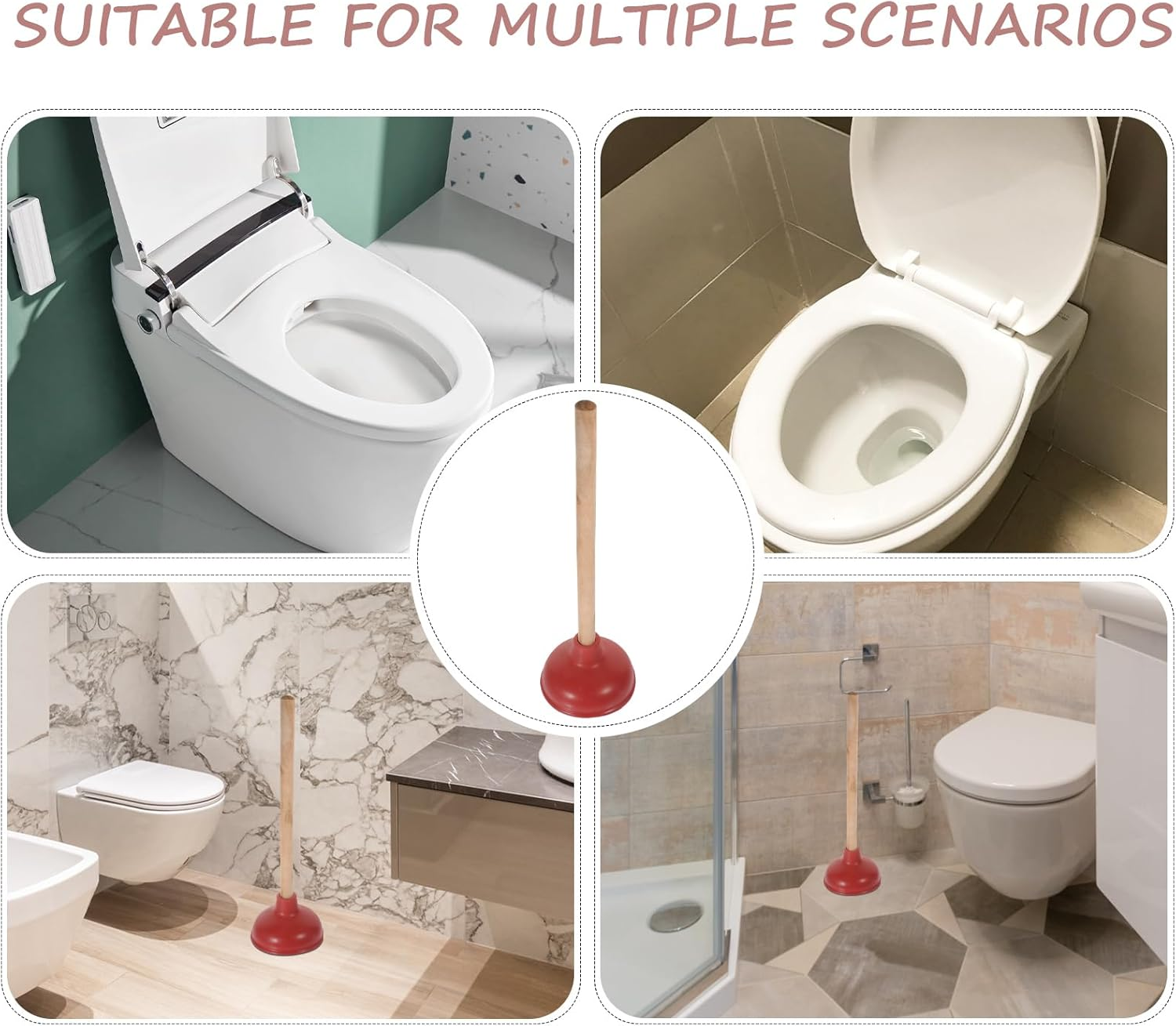 Gadpiparty Sink or Toilet Plunger Rubber Force Cup with Wooden Handle Heavy Duty Toilet Plunger for Toilet, Bathroom,Sink image number 6