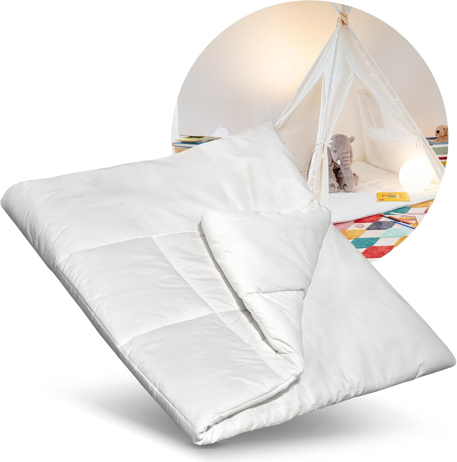 ALRITHO&reg; Floor Mat with Ribbons 120 X 120 Cm Padded Mat for Teepee Tents for Children, Play Tents, Playhouses, Cosy Play Blanket for Children, Made of Cotton [White]