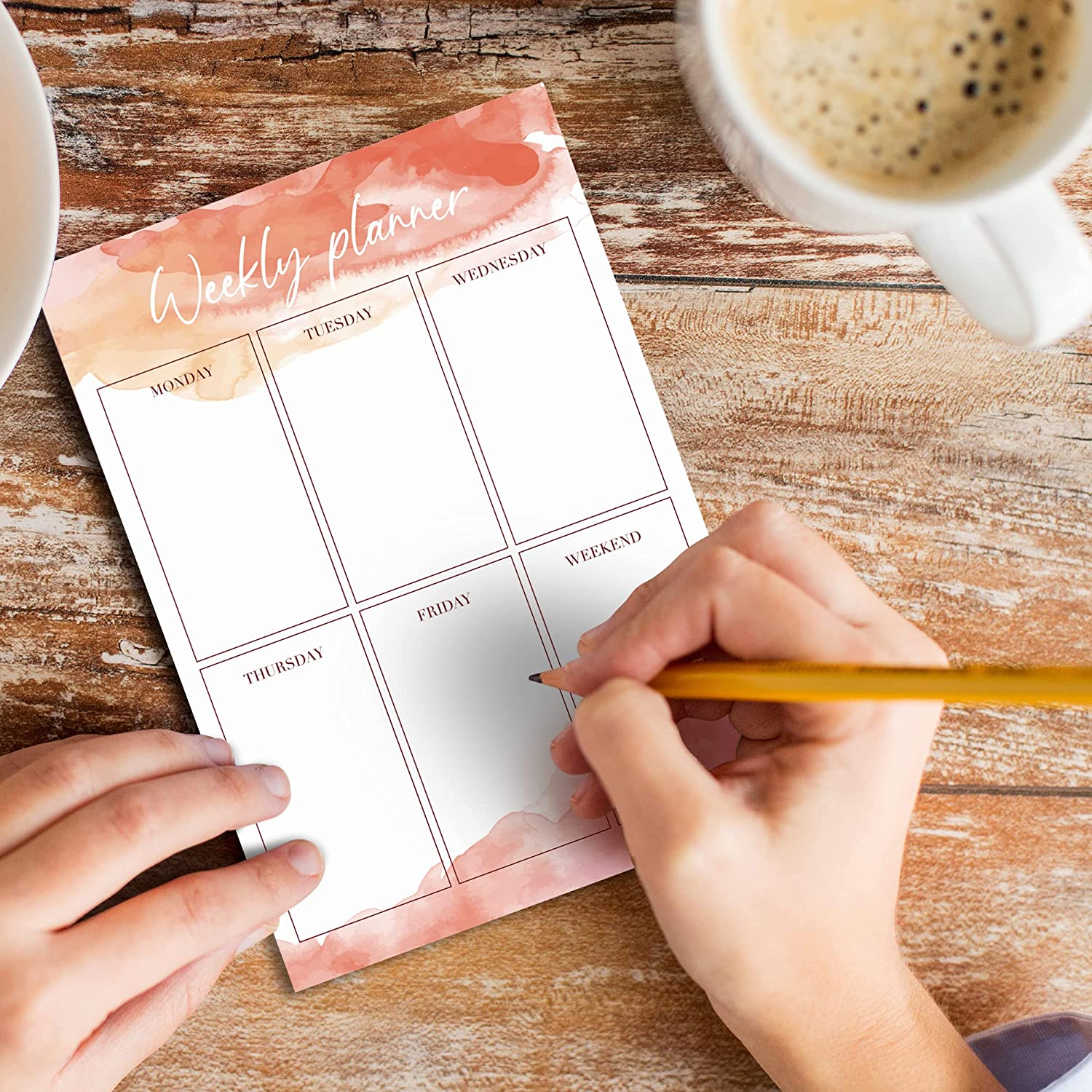 BIROYAL 6 Notepads for Appointments, Weekly Planners, Phone Calls, to Do Lists, Shopping Lists and Notes-Daily Planner and Weekly Planner Watercolor-Ideal for School, College and Home-Notepad Set -DIN A6 image number 5