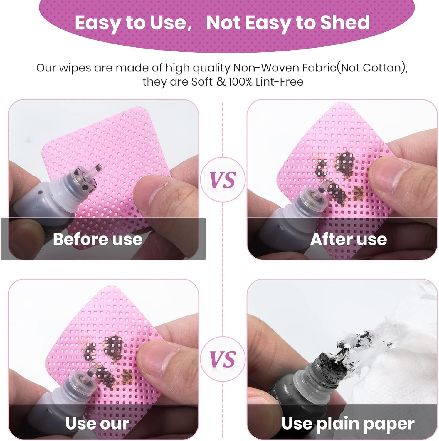 540 PCS Lint Free Nail Wipes, Eyelash Extension Glue Wipes, Super Absorbent Soft Non-Woven Fabric Nail Polish Remover Wipes, Cleaning Pad Cloth for Lash Extension Supplies & Nail Polish Bottle(Pink) image number 2