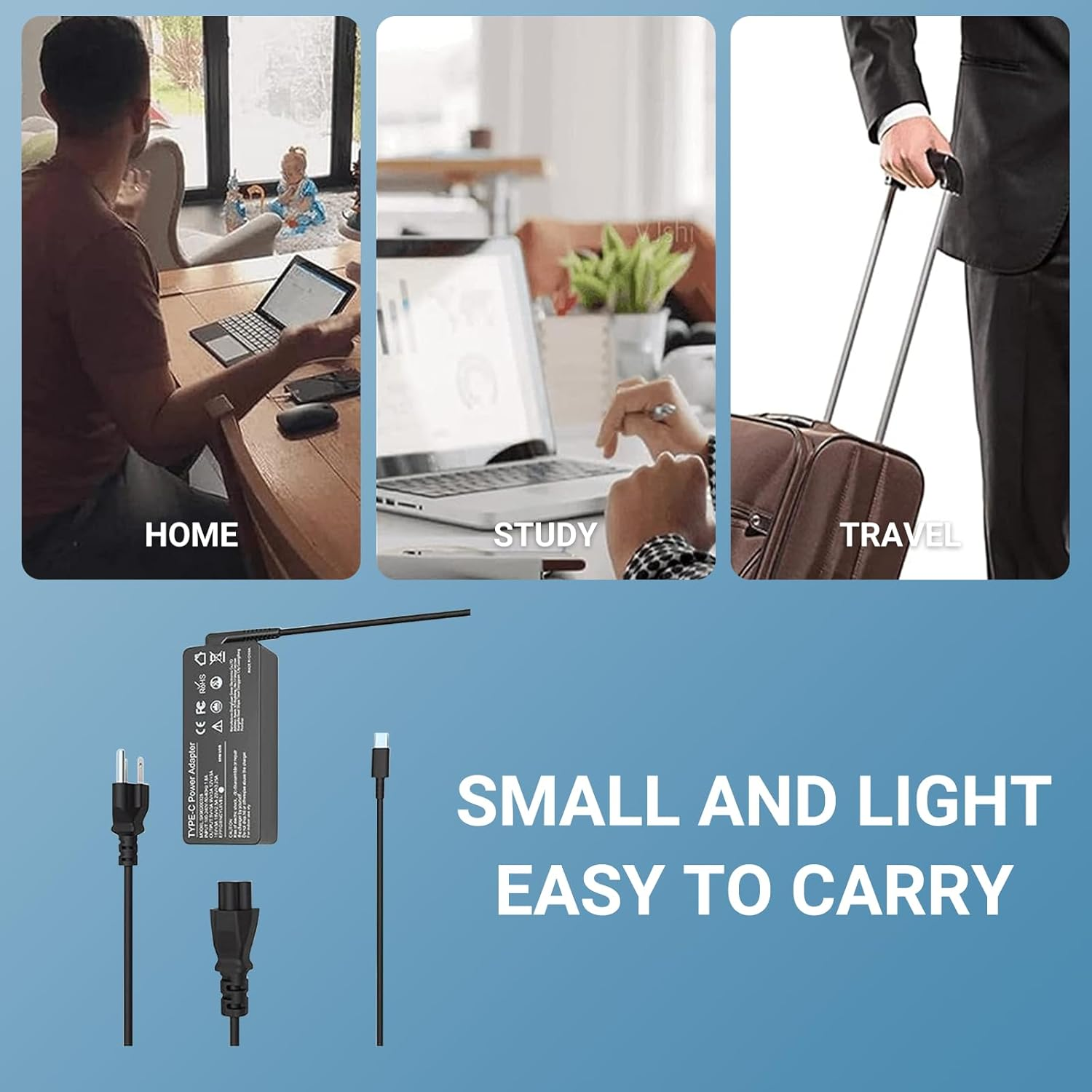 65W 45W USB C Laptop Charger for Lenovo Thinkpad T14 T16 Gen 1 Gen 2 X1 Yoga L13 7I C740 920 C930 C940 Type C AC Power Adapter for Lenovo Thinkpad T480 T490 P52S Chromebook 2Nd Gen Laptop Power Cord image number 3