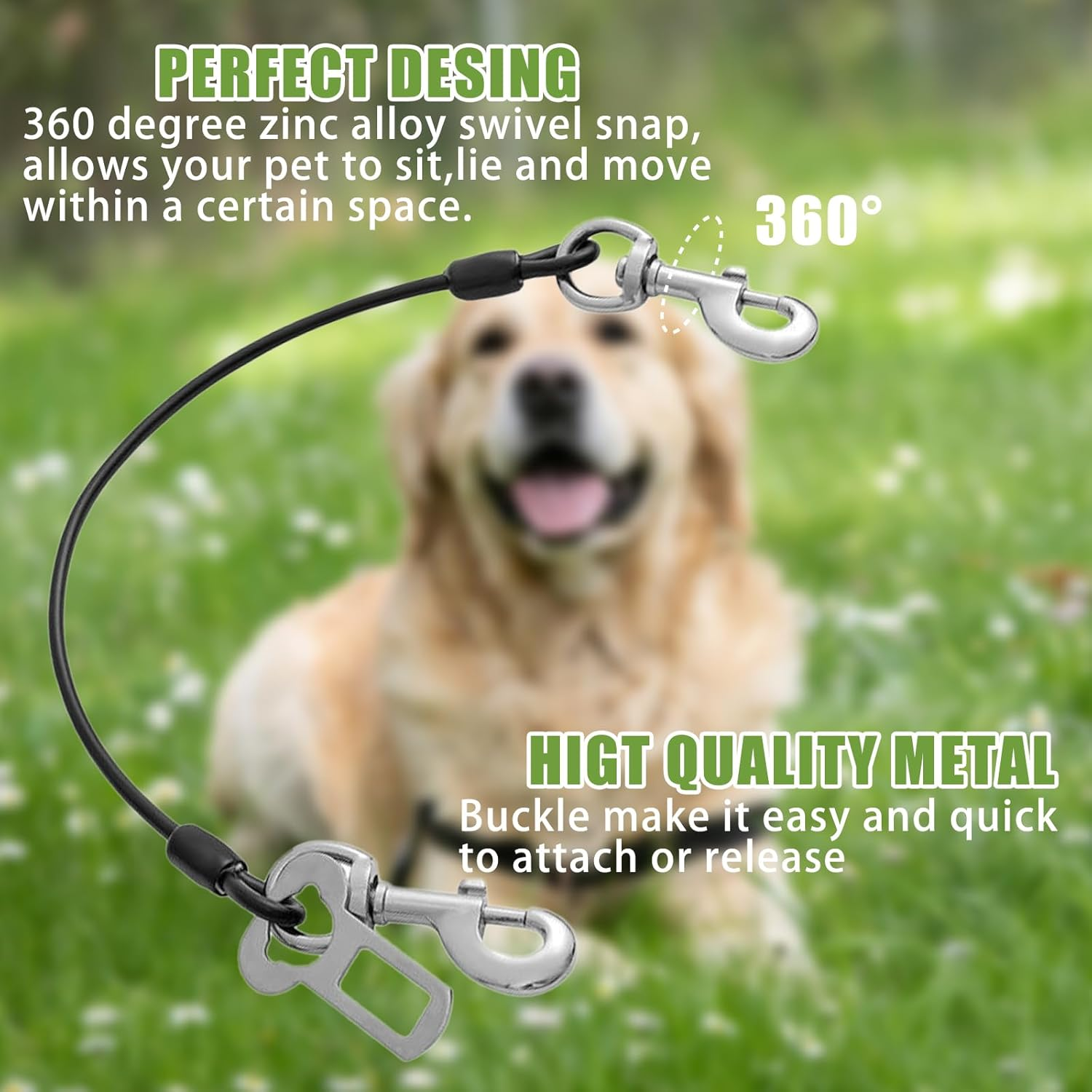 Car Harness for Dogs, Heavy Duty Steel Rope, Pet Dog Seat Belt, Made of Carbon Steel, Chew Resistant Tether Rope, Vehicle Harness with Double Clips and Locking Fastener, 2 Pack image number 6