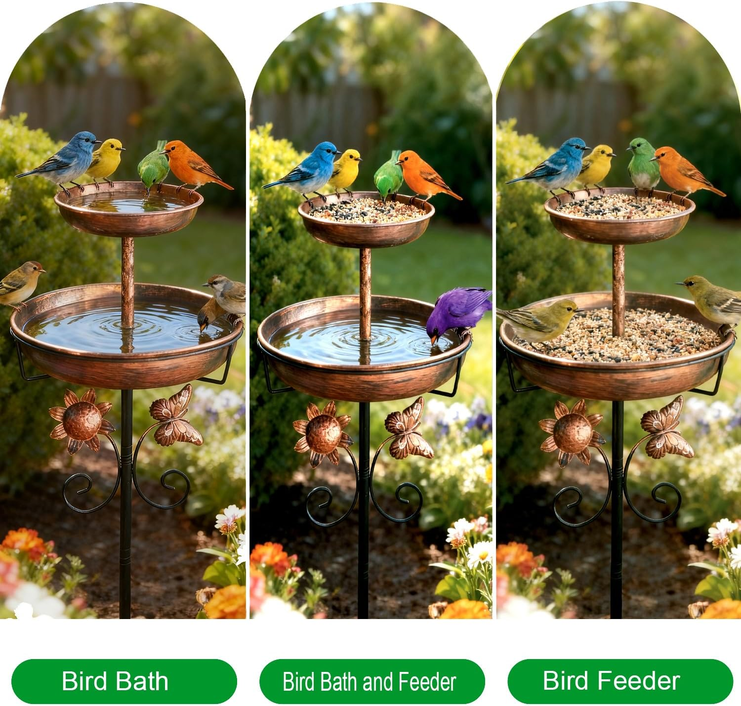 STAVAN 107 Cm (42 Inch) Outdoor Bird Bath, Vintage Style Dual Bowl Bird Bath & Feeder with Sturdy 5-Prong Base, Antique Bronze Freestanding Metal Birdbath for Garden, Patio & Lawn Decor image number 3