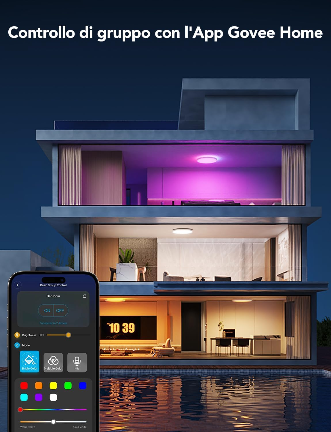 Govee RGB LED Ceiling Light, Smart Ceiling Light, 30 Cm, 2400LM 2200-6500K Recessed Light with 16 Million Colours DIY Ceiling Lights for Bedroom, Living Room, Hallway, Kitchen image number 3