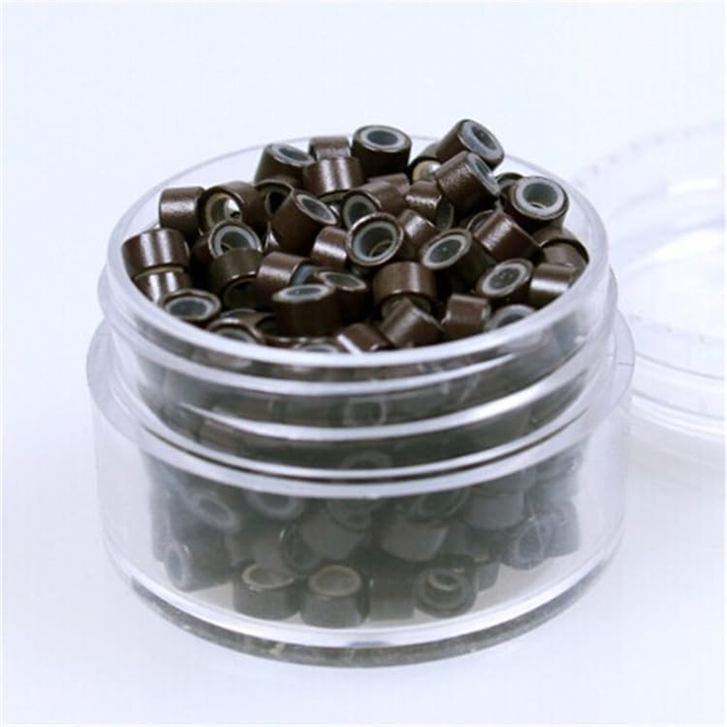 (Black) Silicone Nano Rings Hair Extension Set, Micro Rings and Nano Beads Hair Extension Set, Aluminum Rings, Silicone Coated Beads - Beige image number 4