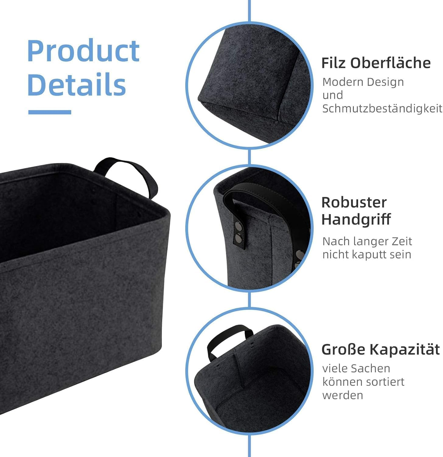 Foldable Felt Storage Basket with Eco-Friendly and Non-Toxic Materials, Leather Handles for Baby Room, Home Organisation, Laundry, and Toy Storage, Collapsible Design - Great Gift Idea - Jotron image number 4