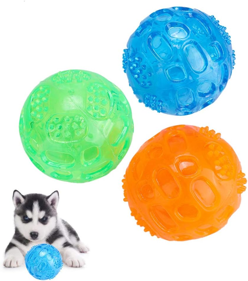 EVTSCAN Pet Squeaky Chewing Balls, 3Pcs Dog Spike Dog Balls Squeaky Dog Toys Cleaning Teeth Toys Balls Soft Durable for Puppy Small Medium Dogs image number 1