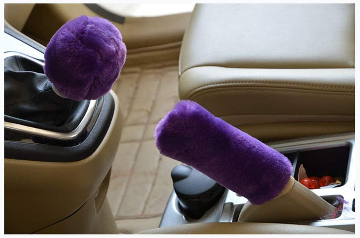 Luckyshd 2Pcs Set Soft Fluffy Auto Gear Shift Knob Cover Handbrake Grip Cover/Black