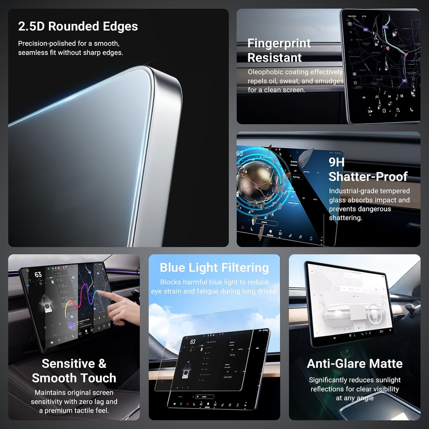 Ixtra 2 Pack Matte Tempered Glass Screen Protector [No Glare & Fingerprint & 9H] for Tesla Model Y Juniper 2025 2026 & Model 3 Highland(2024-2026), New Model Y Juniper and Tesla Model 3 Accessories image number 5